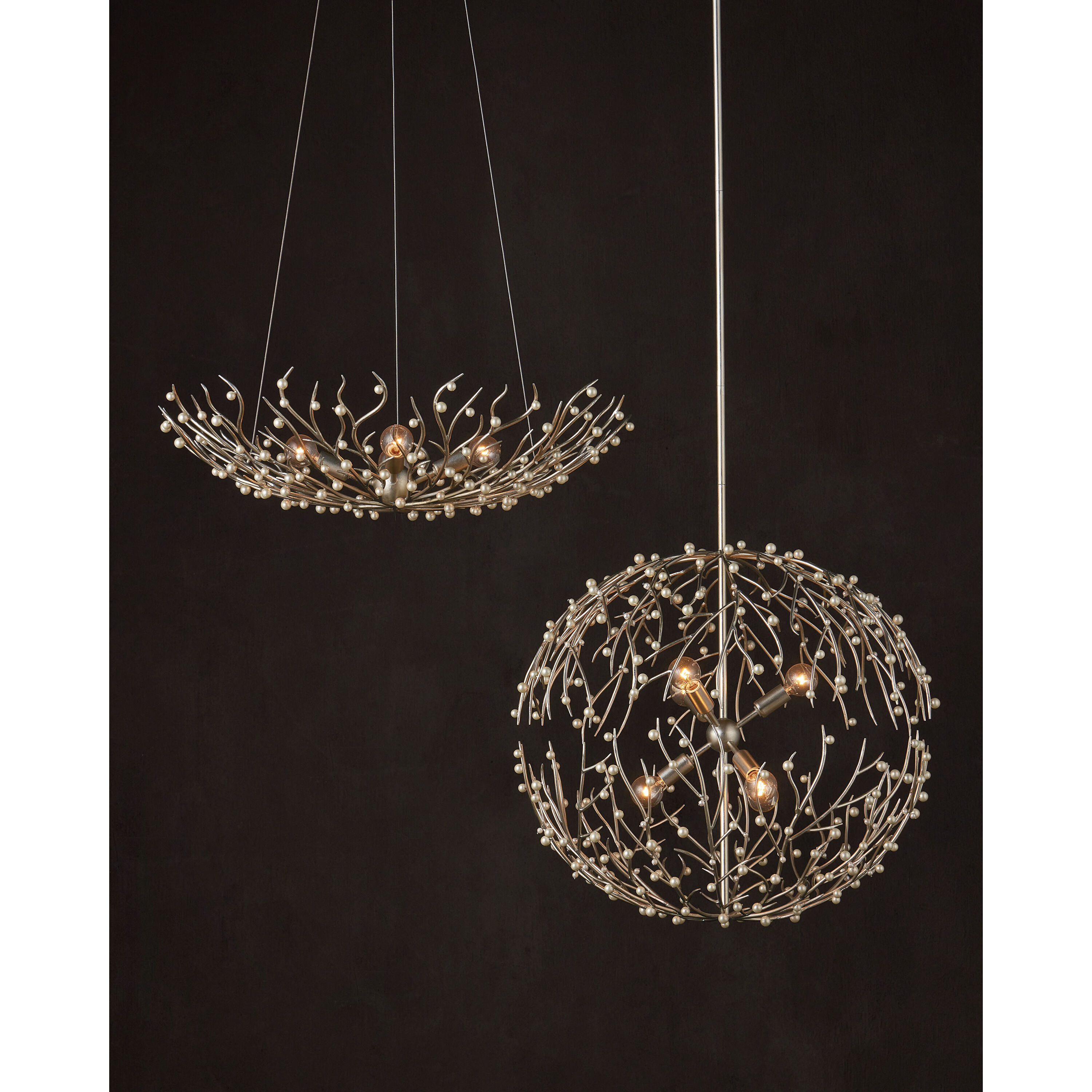 Shinju 6 Light 25.5 inch Natural/Contemporary Silver Leaf Orb Chandelier Ceiling Light