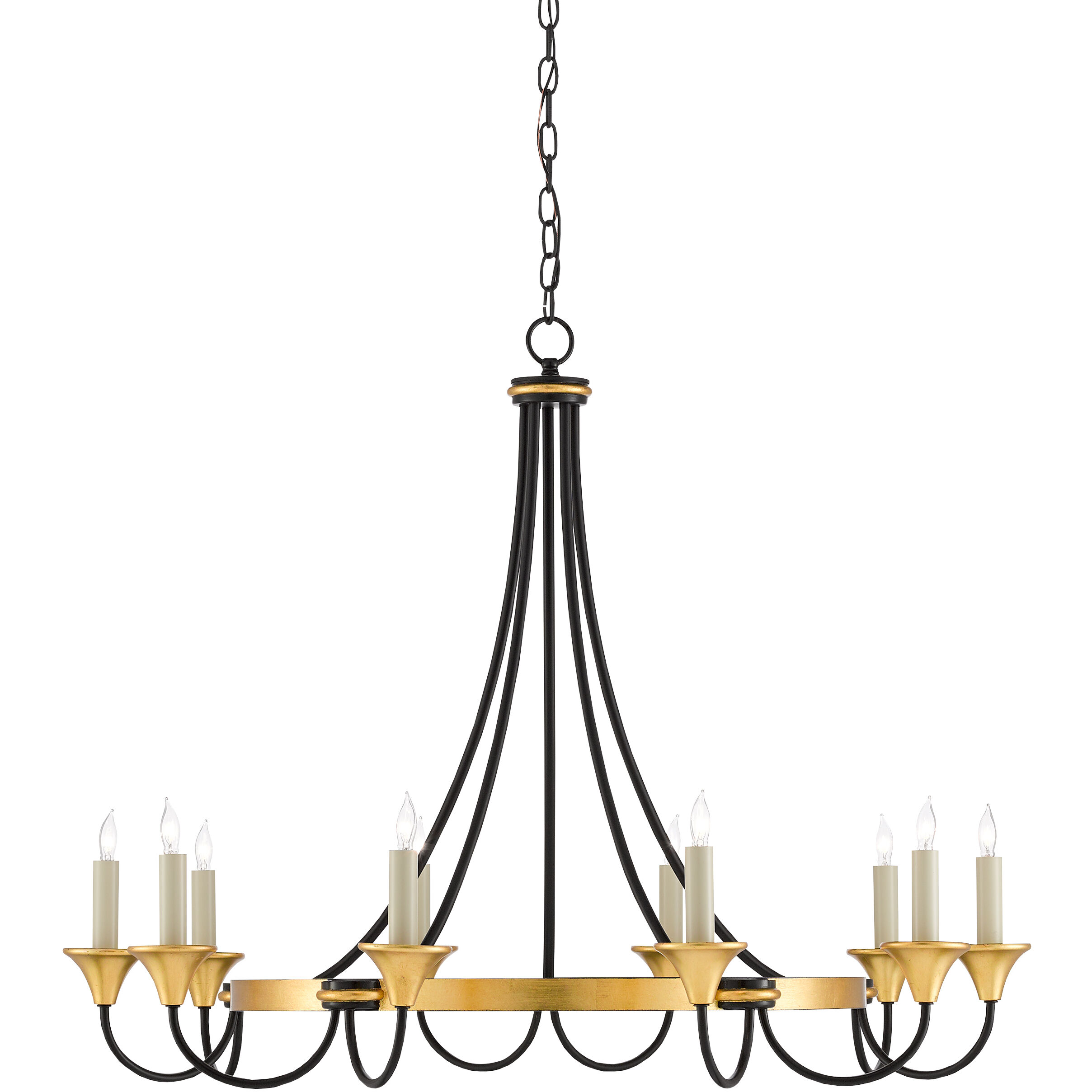 Hanlon 10 Light 36.75 inch Washed Black/Contemporary Gold Leaf Chandelier Ceiling Light