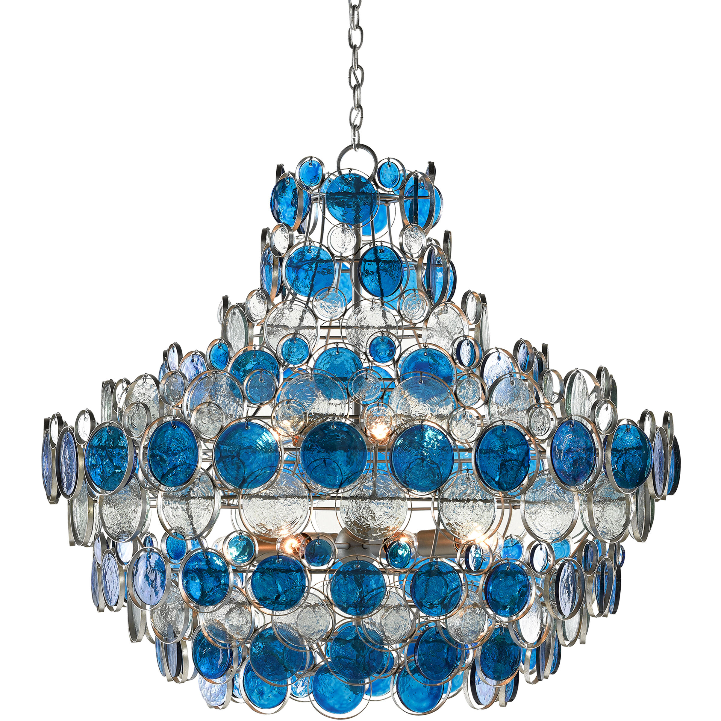 Galahad 12 Light 43 inch Contemporary Silver Leaf/Painted Silver/Blue Chandelier Ceiling Light