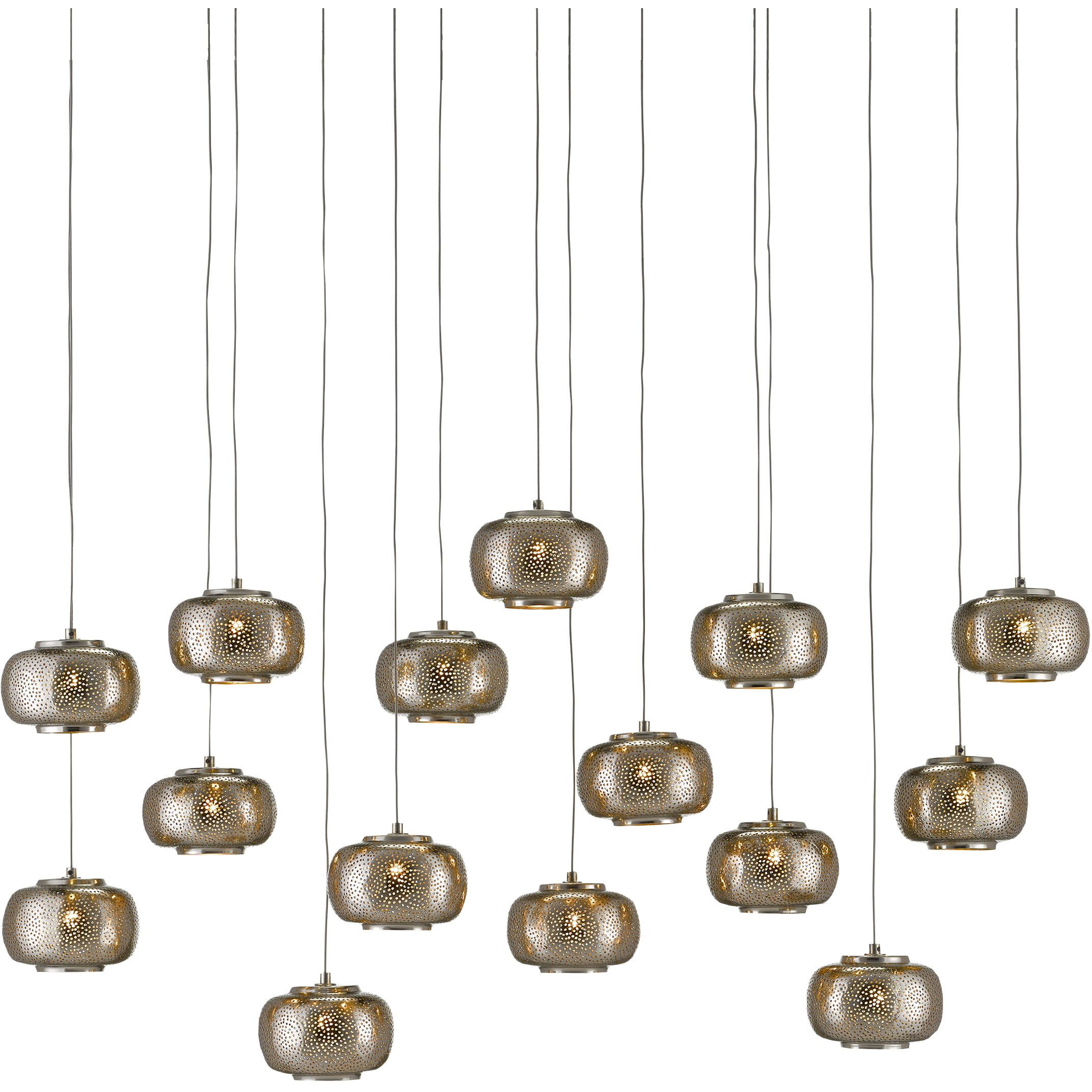 Pepper 15 Light 48 inch Painted Silver/Nickel Multi-Drop Pendant Ceiling Light
