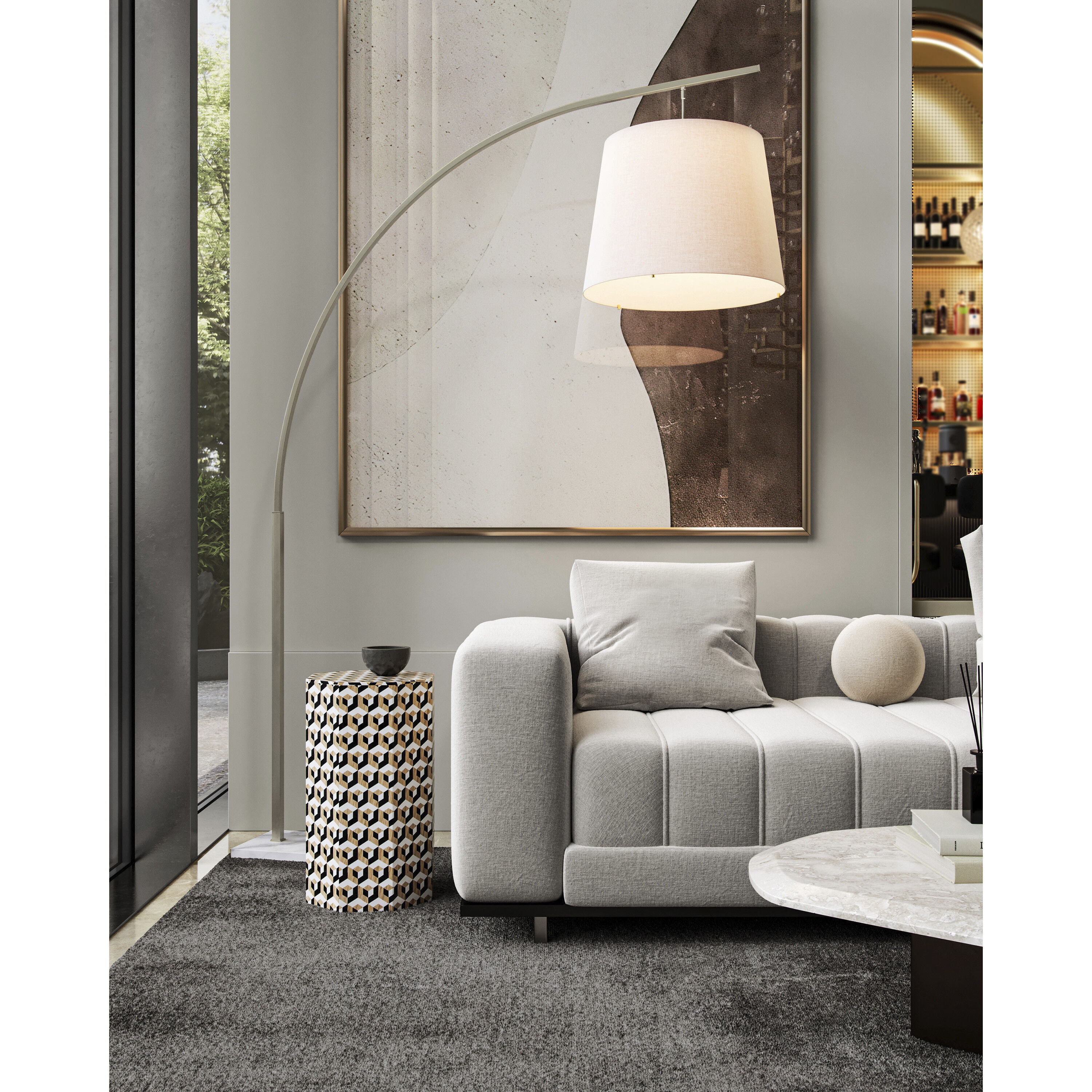 Cloister 87 inch 75 watt Brushed Nickel and White Floor Lamp Portable Light, Large