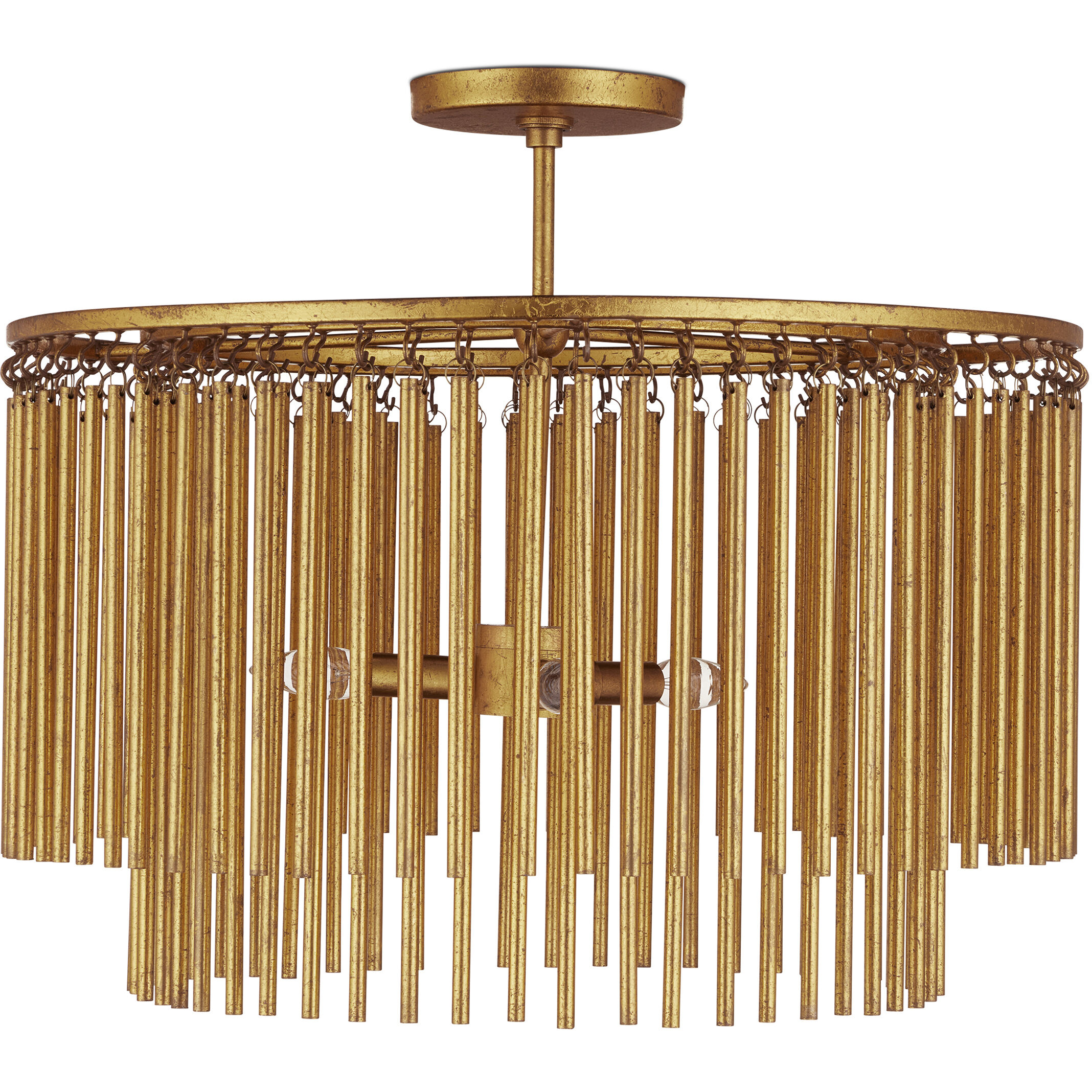 Mantra 3 Light 24 inch Gold Leaf Semi-Flush Mount Ceiling Light