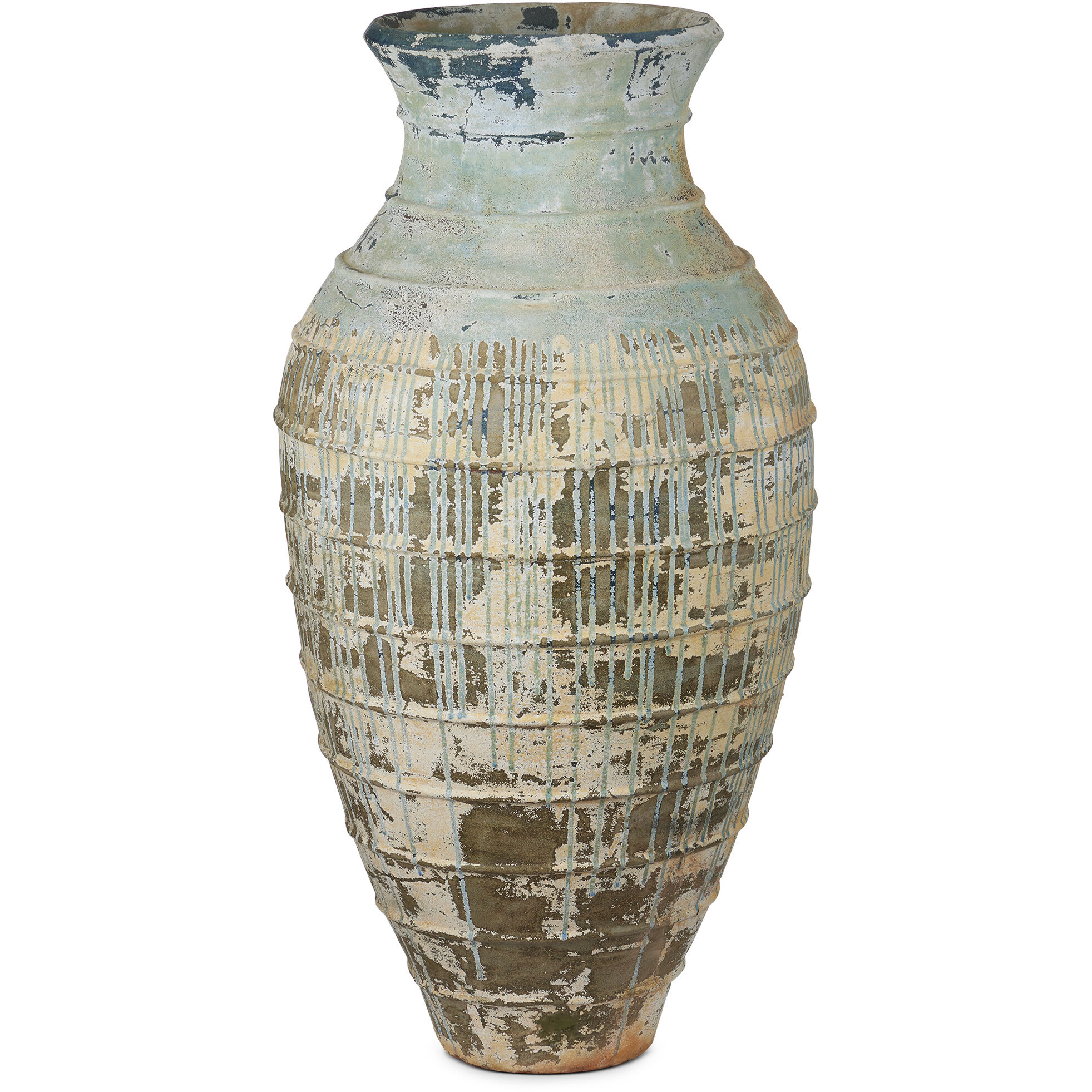 Lipari Antique White/Blue Drip Outdoor Urn, Extra Large