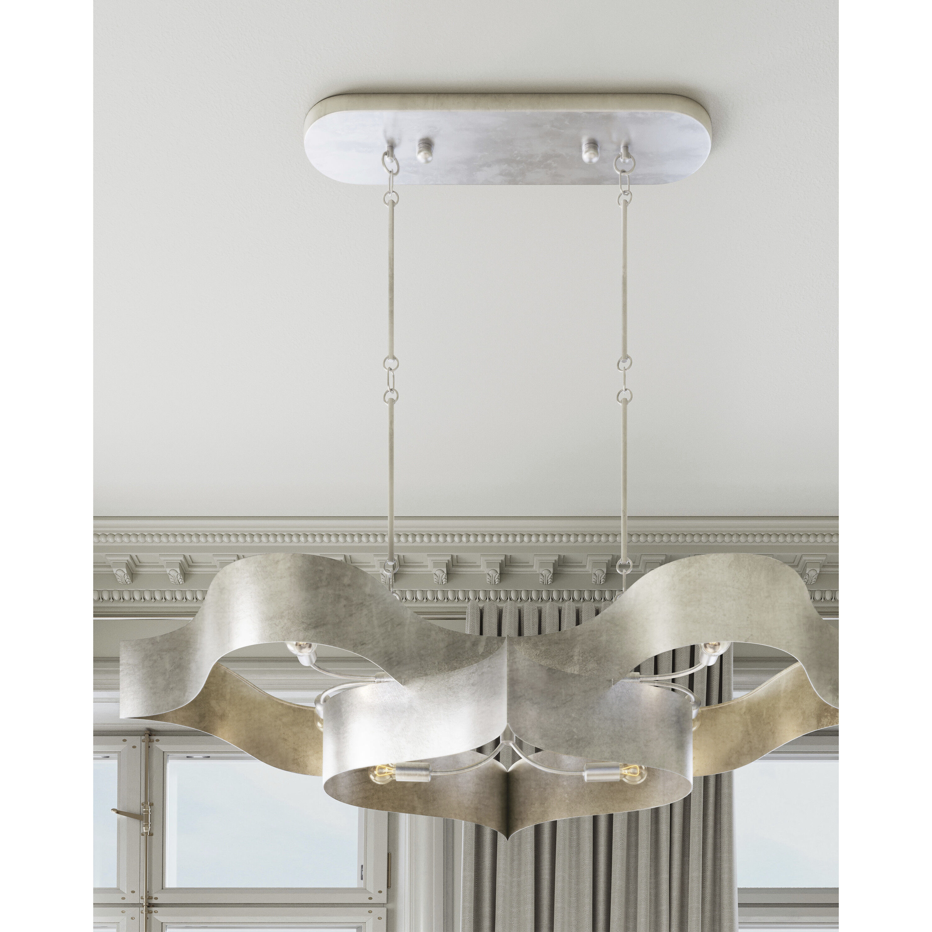 Grand Lotus 6 Light 50.5 inch Contemporary Silver Leaf Chandelier Ceiling Light, Oval