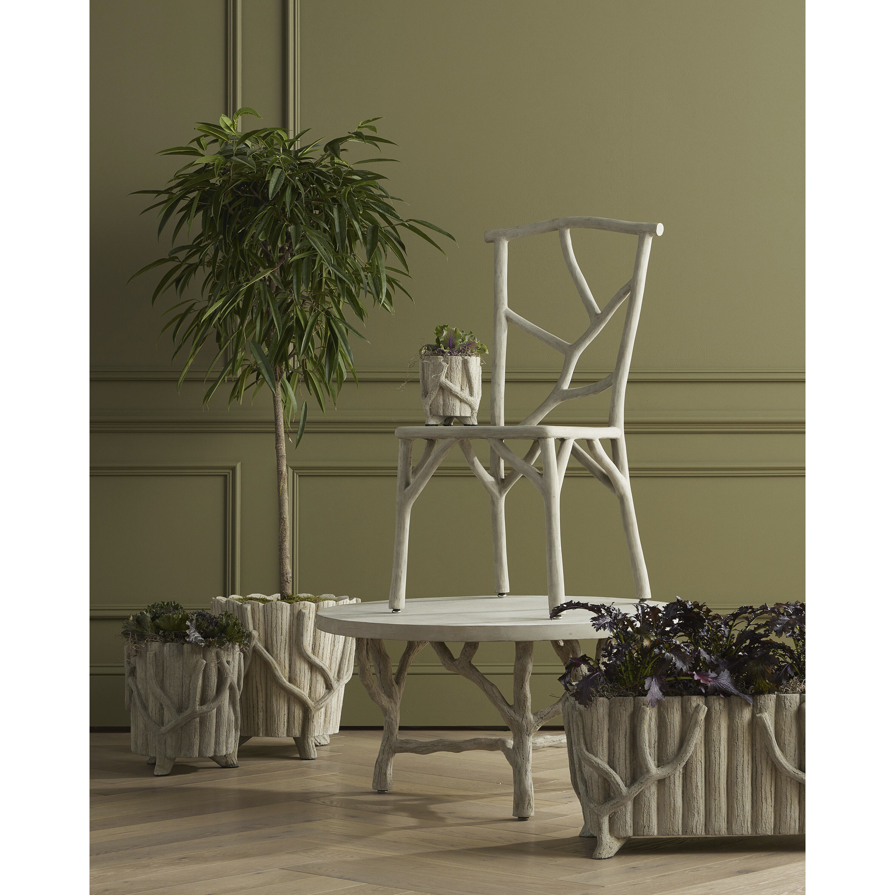 Faux Bois Portland and Faux Bois Planter, Medium