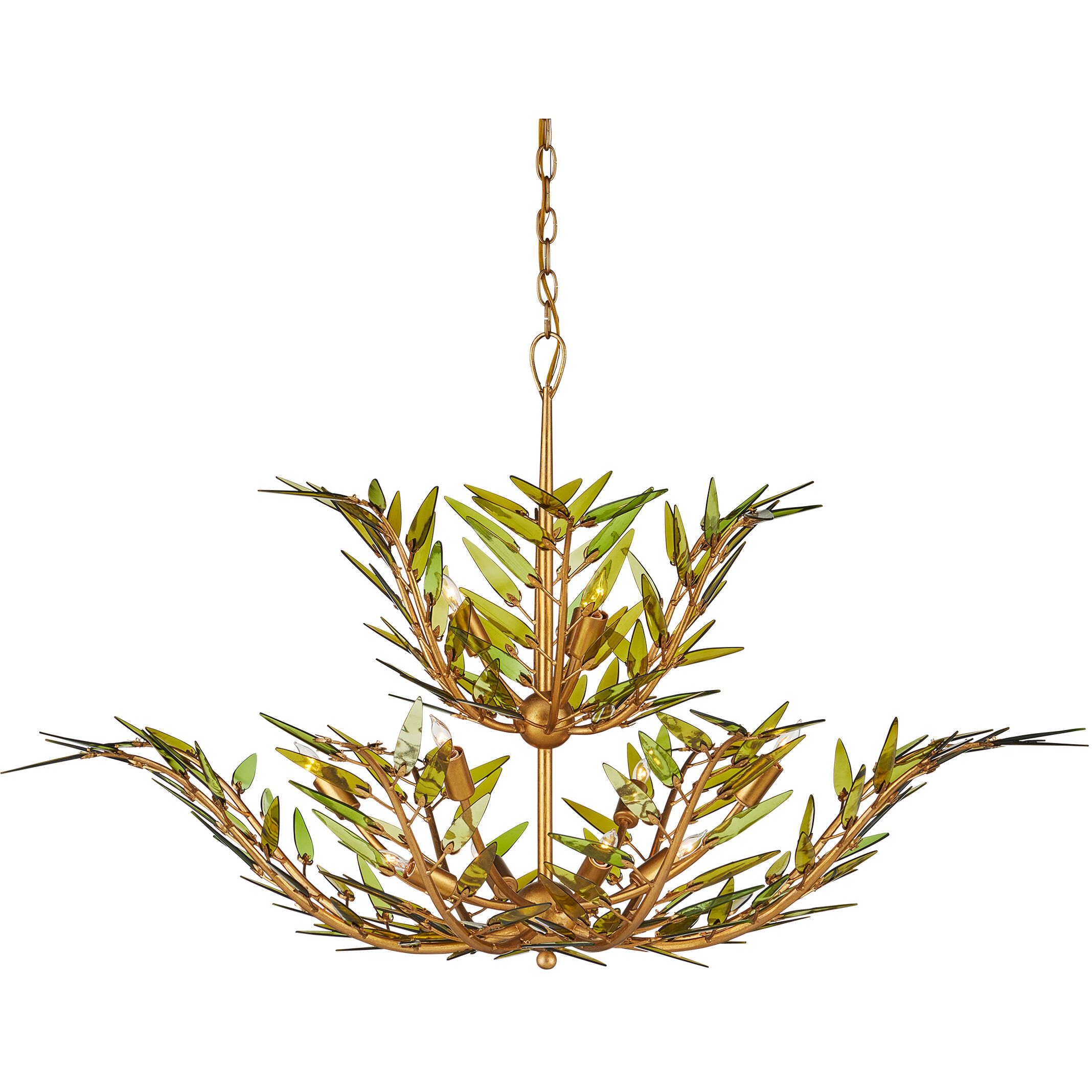Babylon 11 Light 47 inch Green/Contemporary Gold Leaf/Contemporary Gold Two-Tier Chandelier Ceiling Light