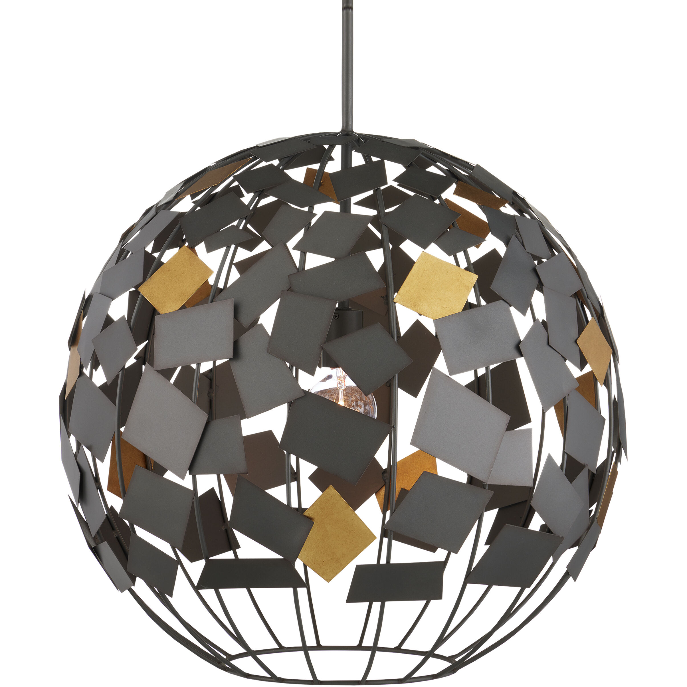 Moon 1 Light 23.5 inch Hiroshi Gray and Contemporary Gold Leaf Chandelier Ceiling Light, Hiroshi Koshitaka Collection