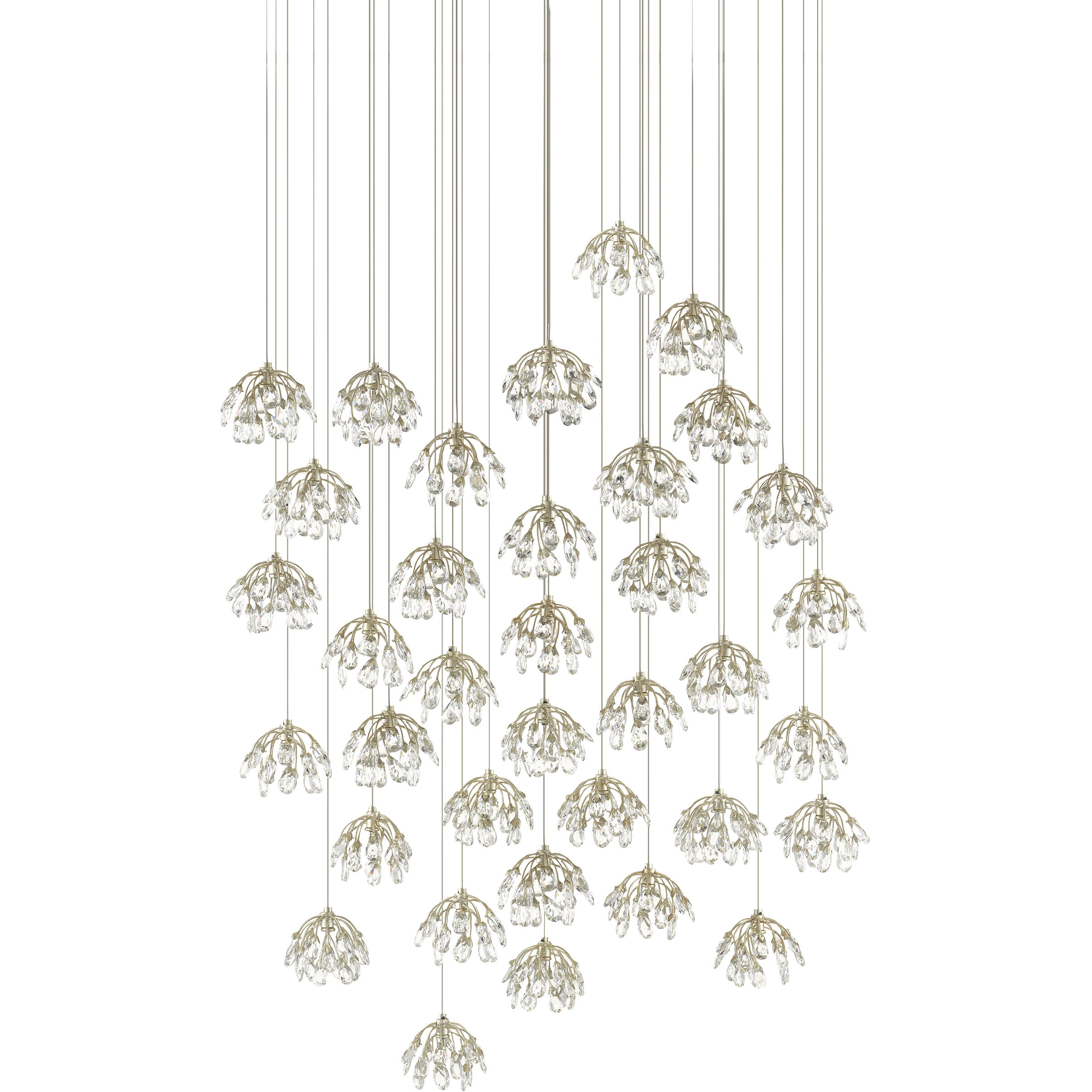 Crystal Bud 36 Light 39 inch Painted Silver/Contemporary Silver Leaf Multi-Drop Pendant Ceiling Light
