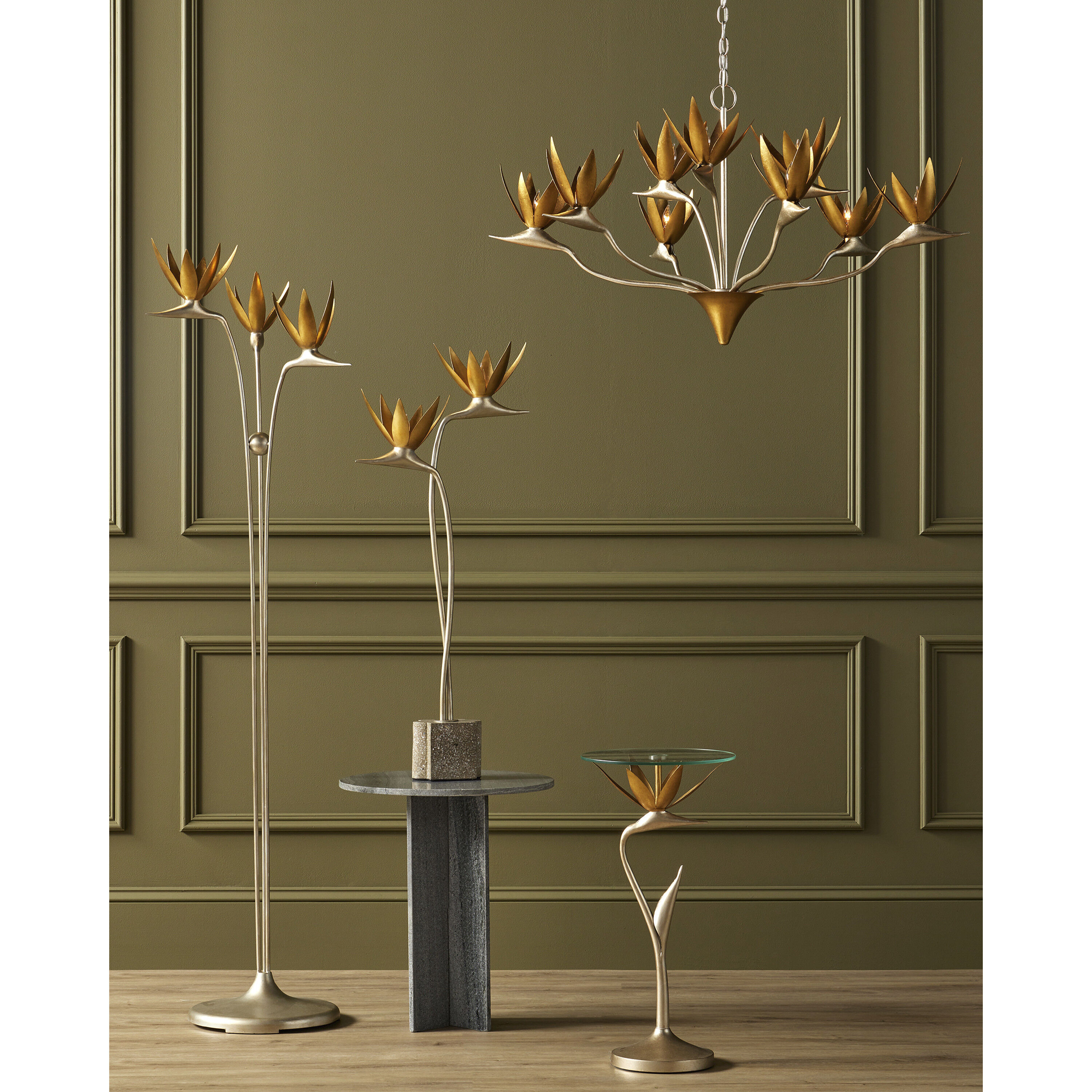 Paradiso 9 Light 39.5 inch Contemporary Silver Leaf and Gold Leaf Chandelier Ceiling Light