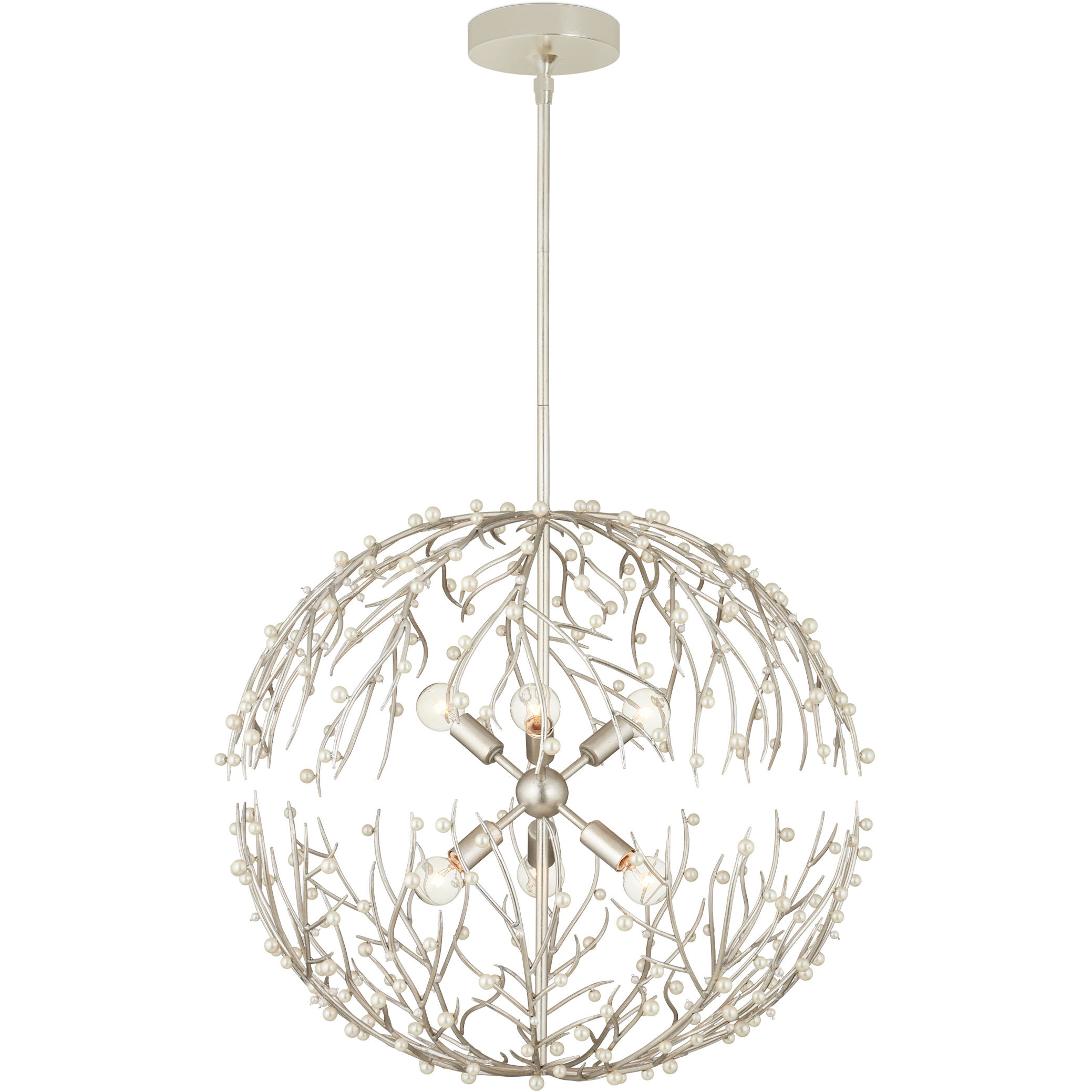 Shinju 6 Light 25.5 inch Natural/Contemporary Silver Leaf Orb Chandelier Ceiling Light