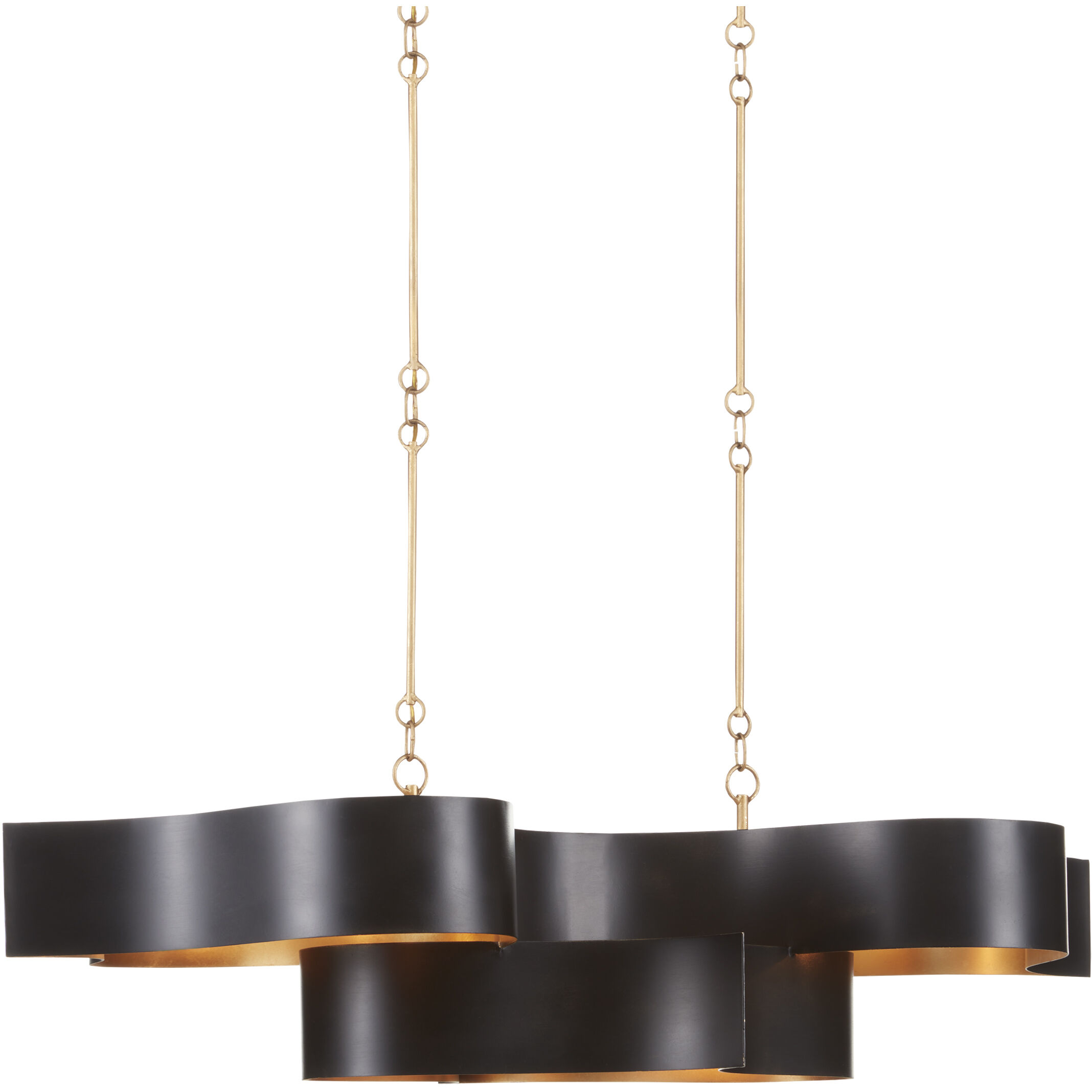 Grand Lotus 6 Light 50.5 inch Satin Black/Contemporary Gold Leaf Chandelier Ceiling Light