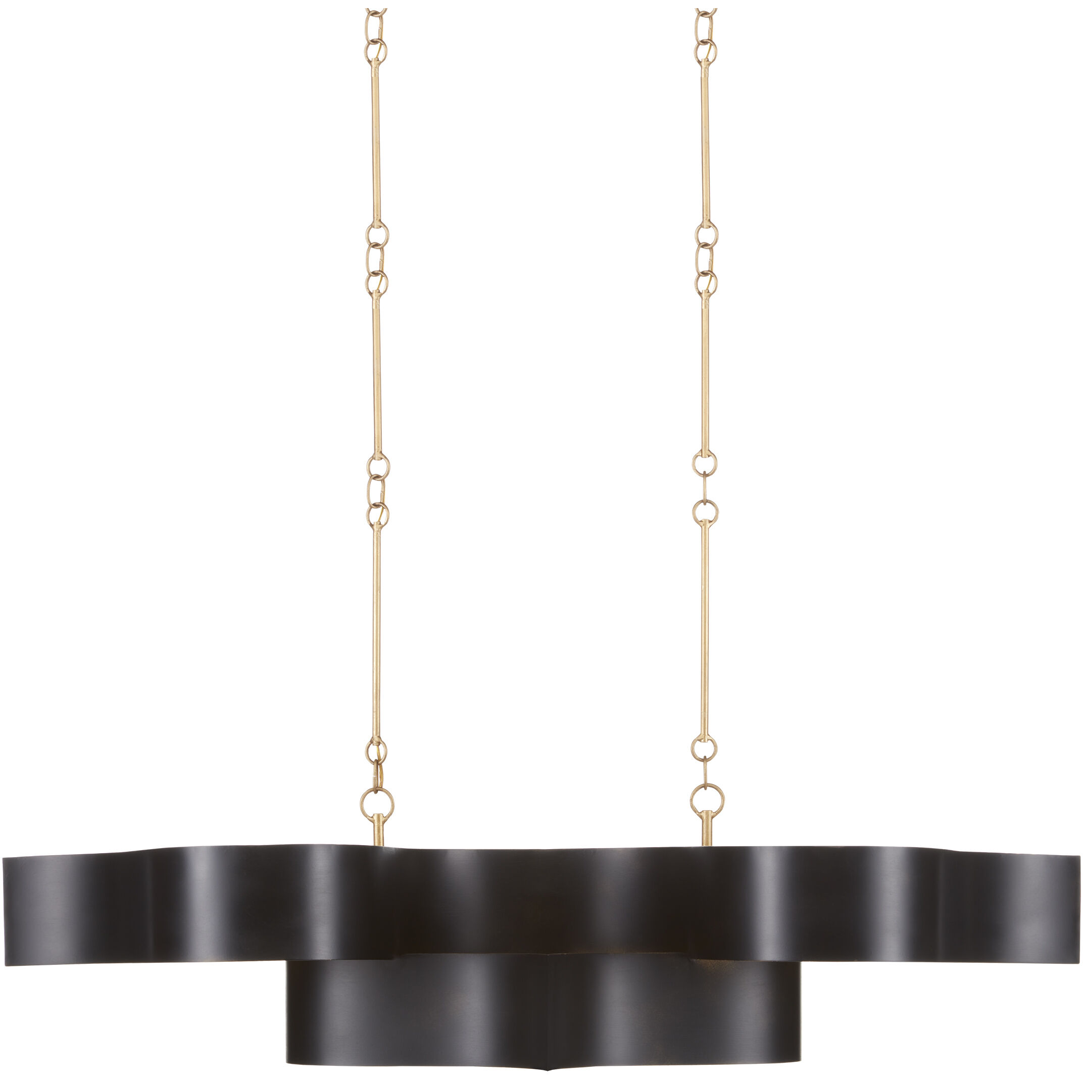 Grand Lotus 6 Light 50.5 inch Satin Black/Contemporary Gold Leaf Chandelier Ceiling Light