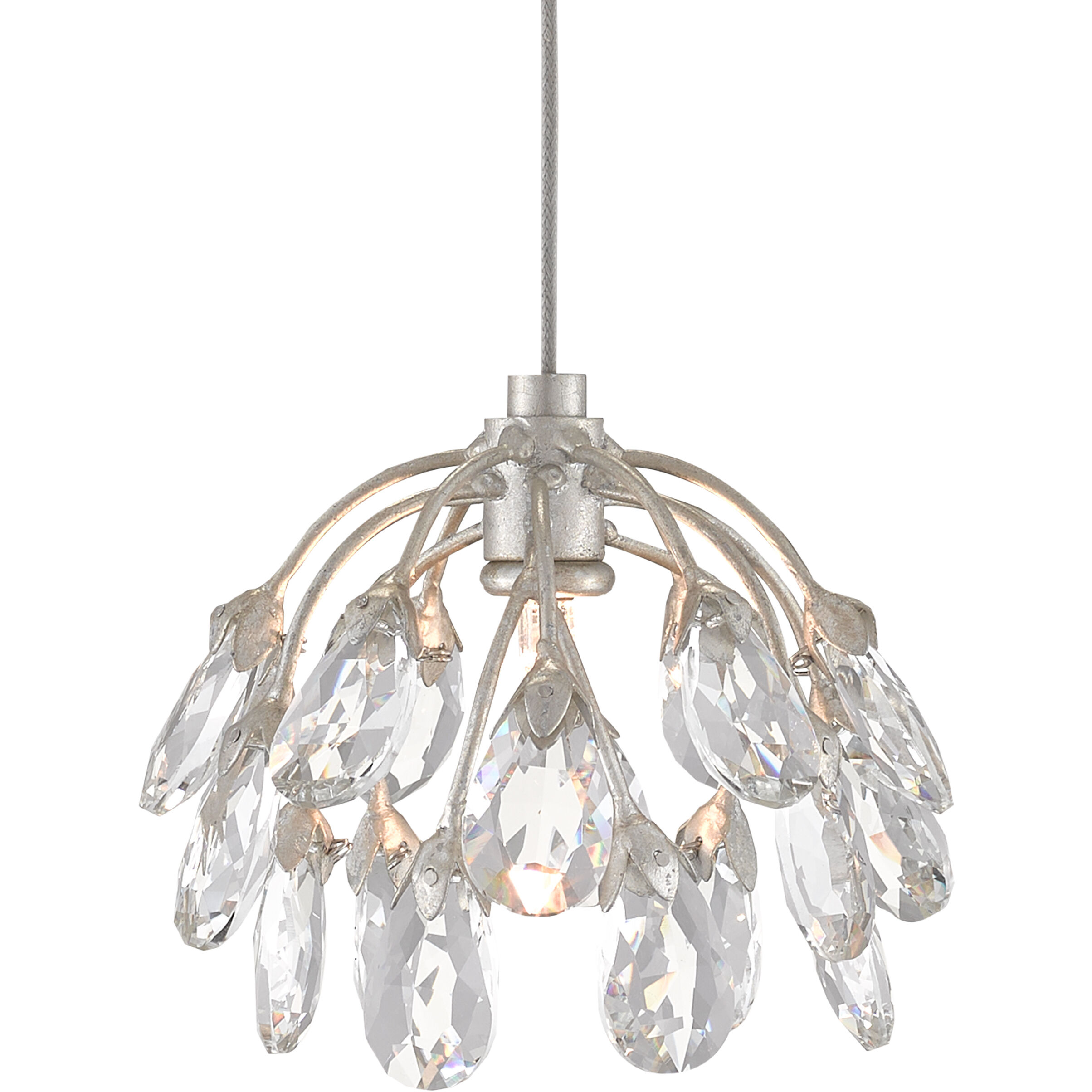 Crystal Bud 15 Light 50 inch Painted Silver/Contemporary Silver Leaf Multi-Drop Pendant Ceiling Light