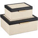 Deanna 12 inch Ivory and Black and Light Antique Brass and Beige Boxes, Set of 2