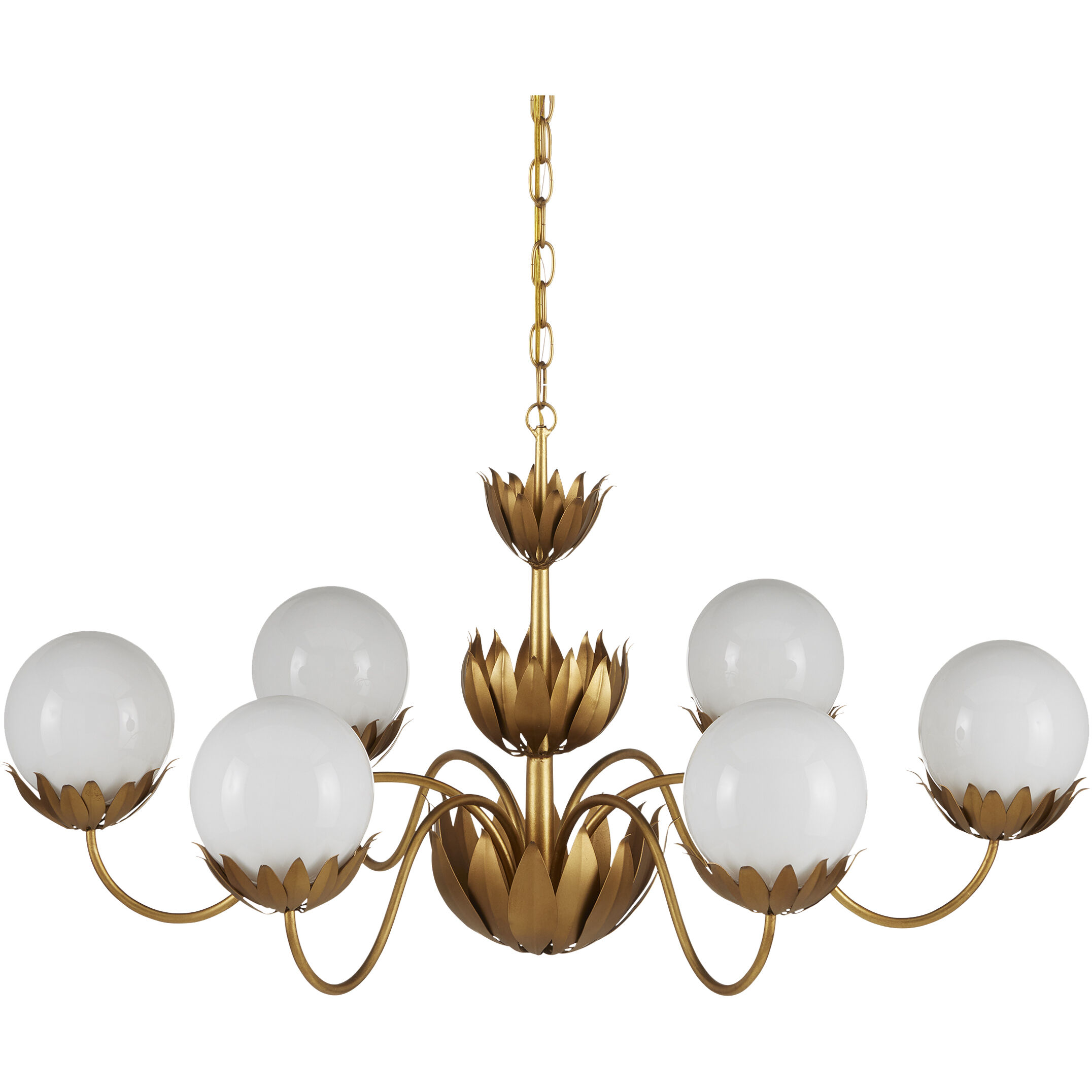 Mirasole 6 Light 37 inch Contemporary Gold Leaf and Gold and White Chandelier Ceiling Light