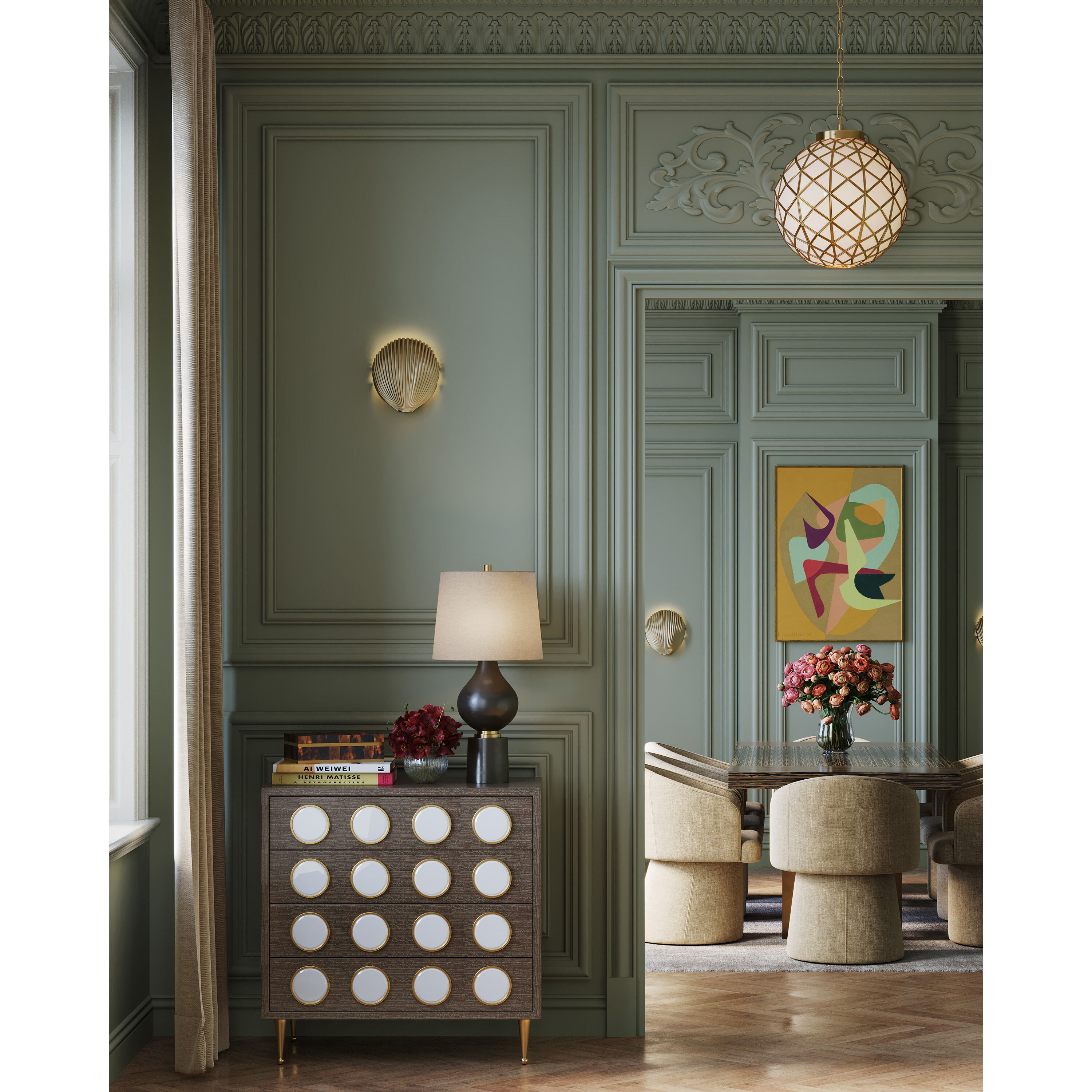 Polyhedron 1 Light 16 inch White/Antique Brass Pendant Ceiling Light