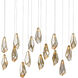 Glace 15 Light 48 inch Painted Silver/Antique Brass Multi-Drop Pendant Ceiling Light