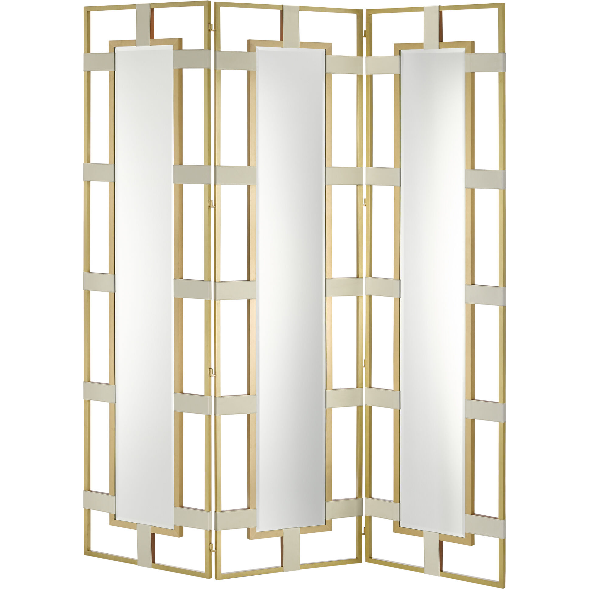 Camille 83 inch Cream/Brushed Brass/Mirror Screen