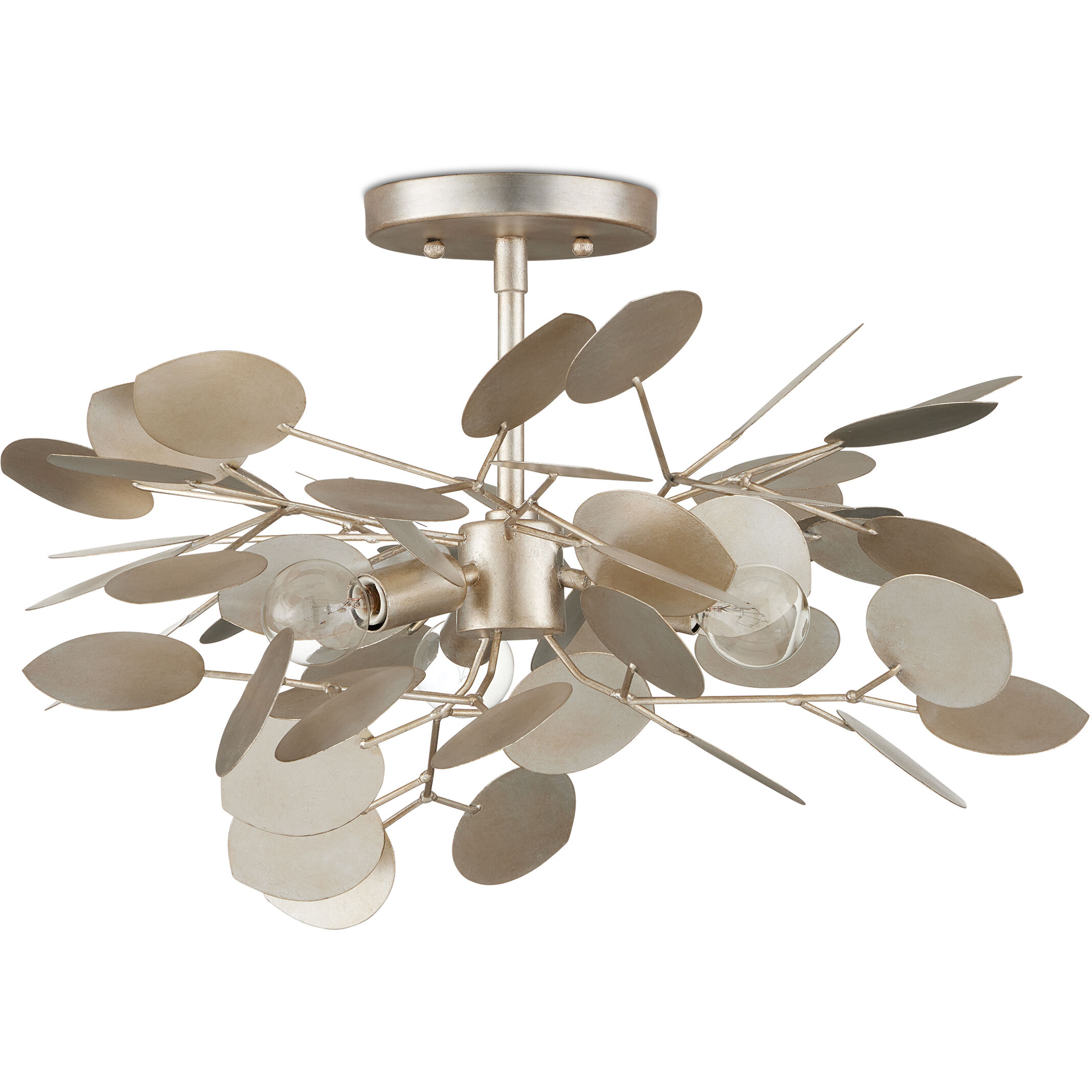 Lunaria 3 Light 19 inch Contemporary Silver Leaf Semi-Flush Mount Ceiling Light
