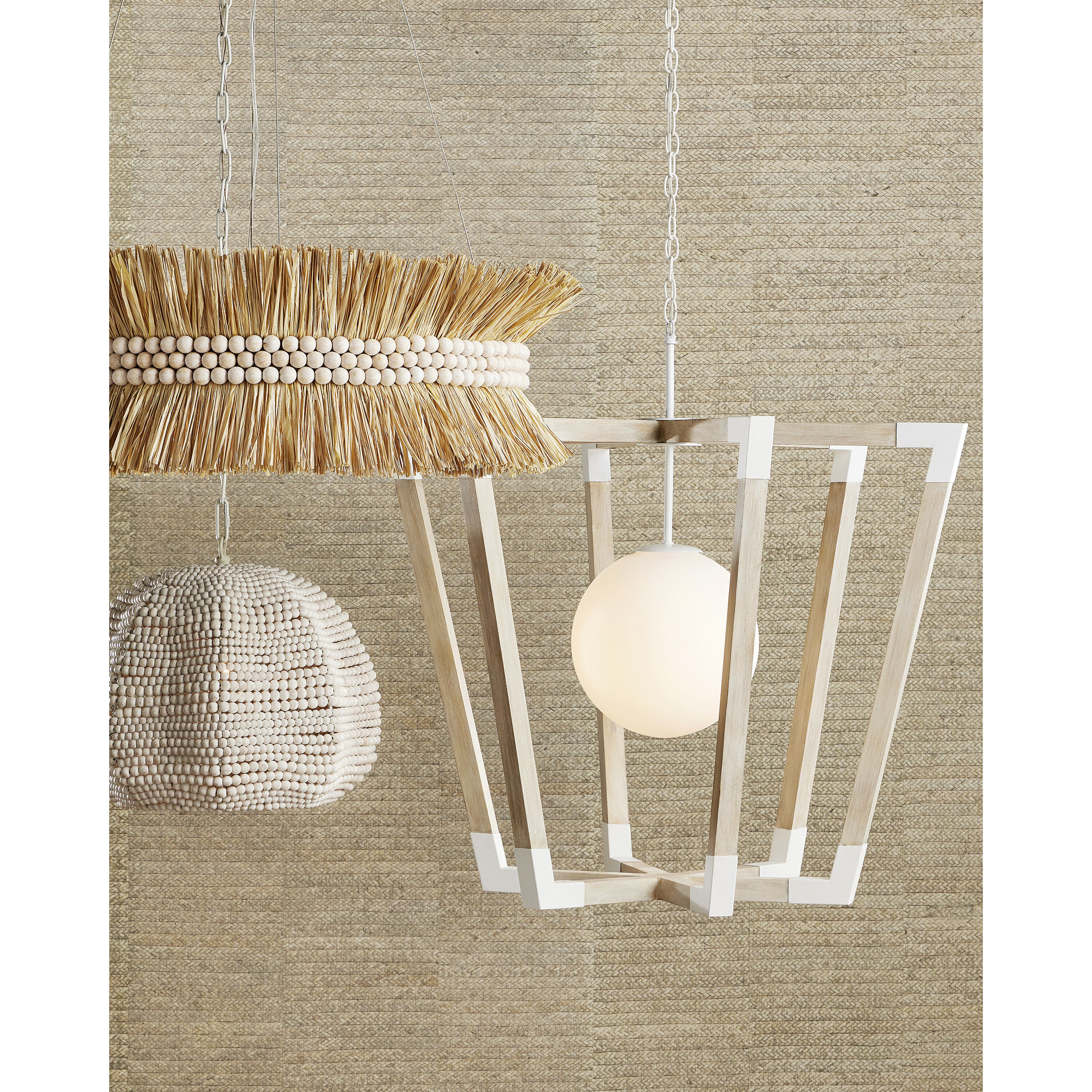 Seychelles 6 Light 33 inch Sugar White/Natural Raffia Chandelier Ceiling Light