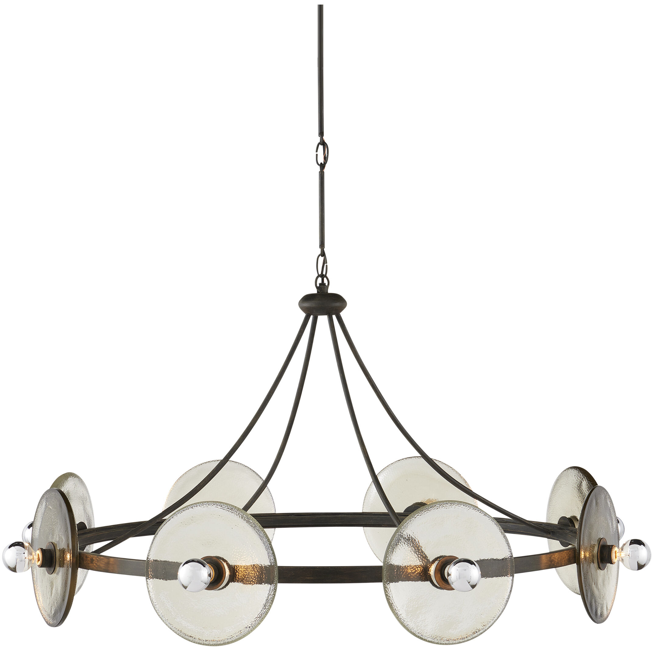 Circumstellar 8 Light 37.25 inch Black Iron/Clear Disc Chandelier Ceiling Light
