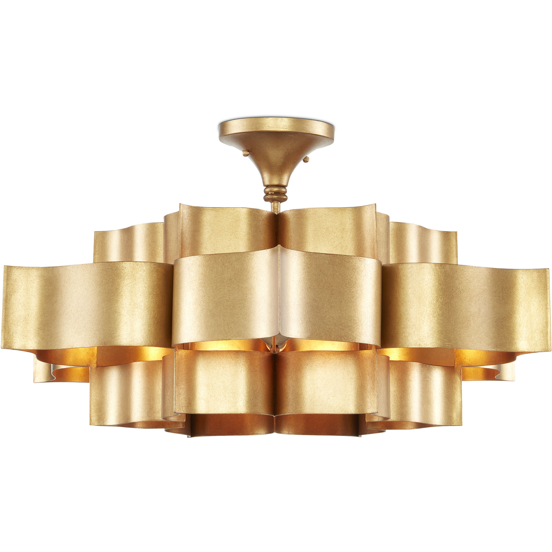 Grand Lotus 6 Light 30 inch Antique Gold Leaf Chandelier Ceiling Light, Large, Semi-Flush Convertible