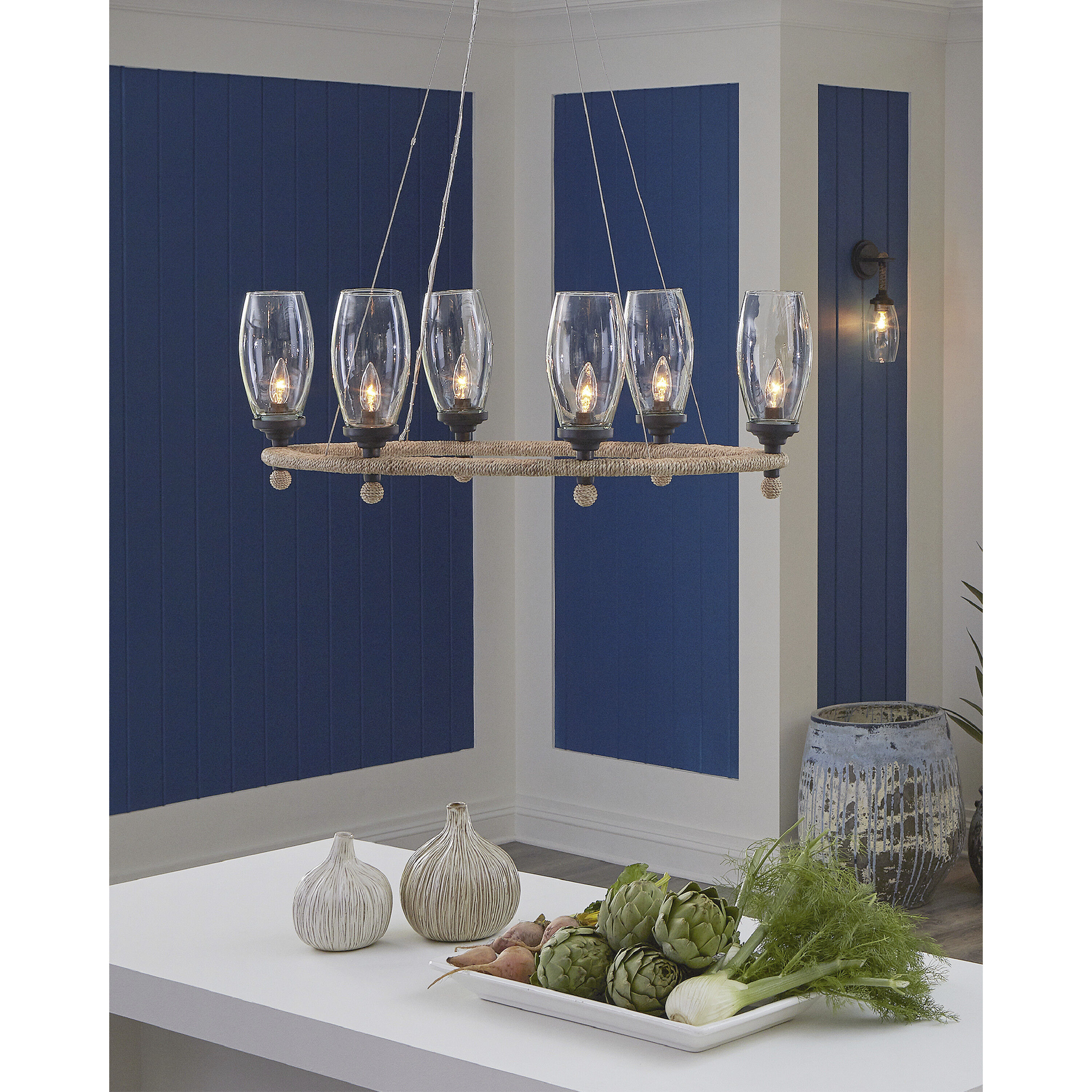 Hightider 6 Light 36 inch Natural and Clear and French Black Chandelier Ceiling Light