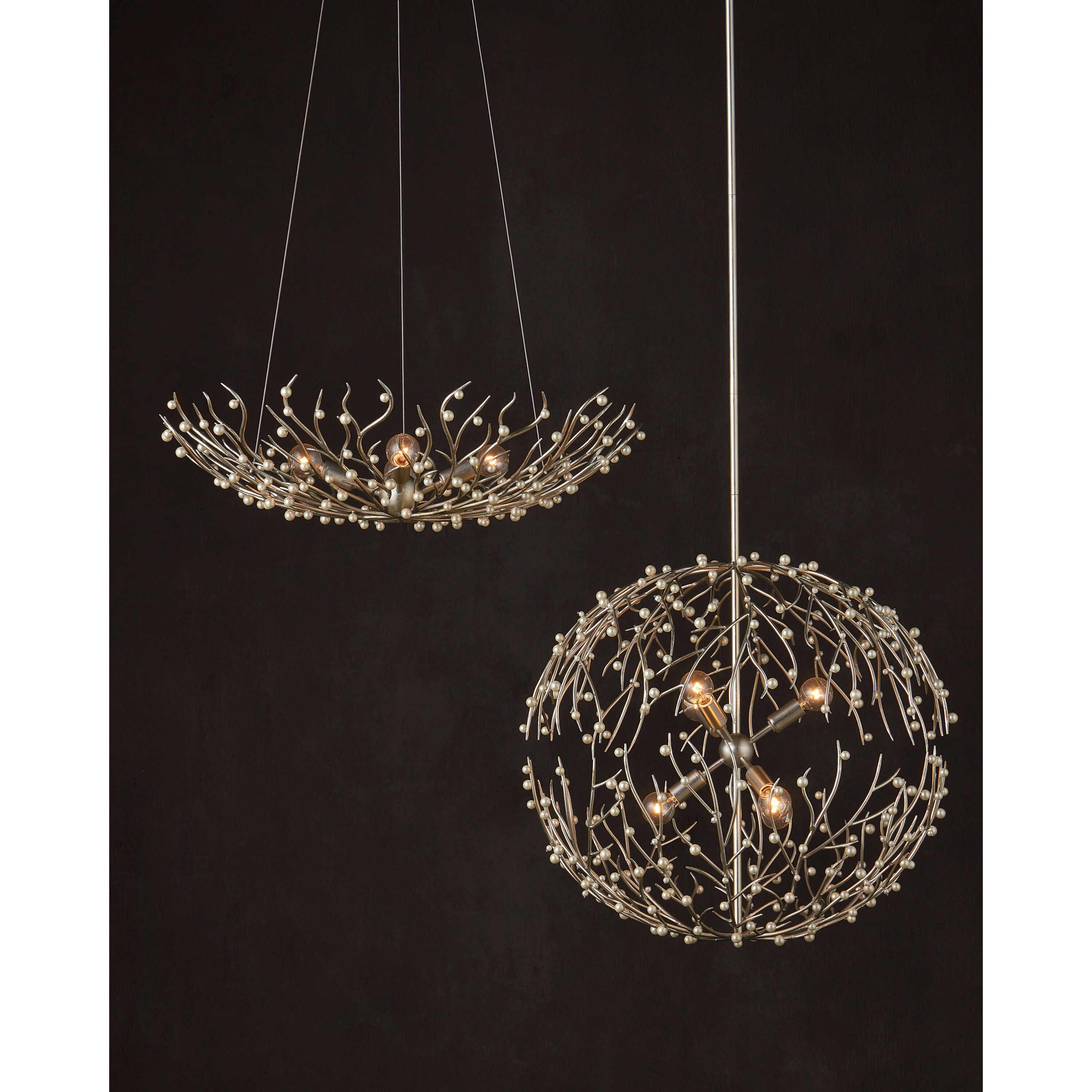 Shinju 4 Light 28.5 inch Natural/Contemporary Silver Leaf Bowl Chandelier Ceiling Light