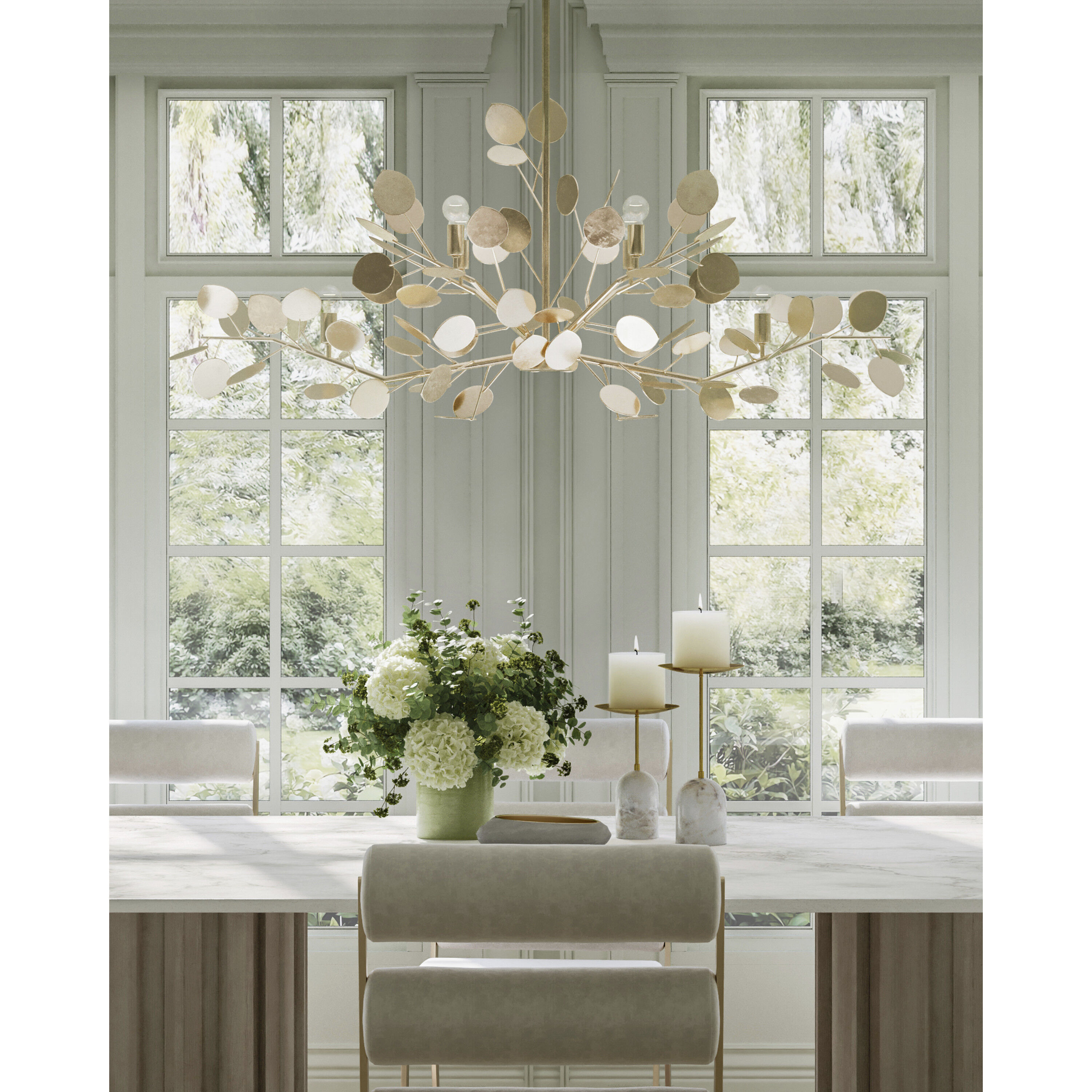Lunaria 6 Light 51 inch Contemporary Silver Leaf Chandelier Ceiling Light