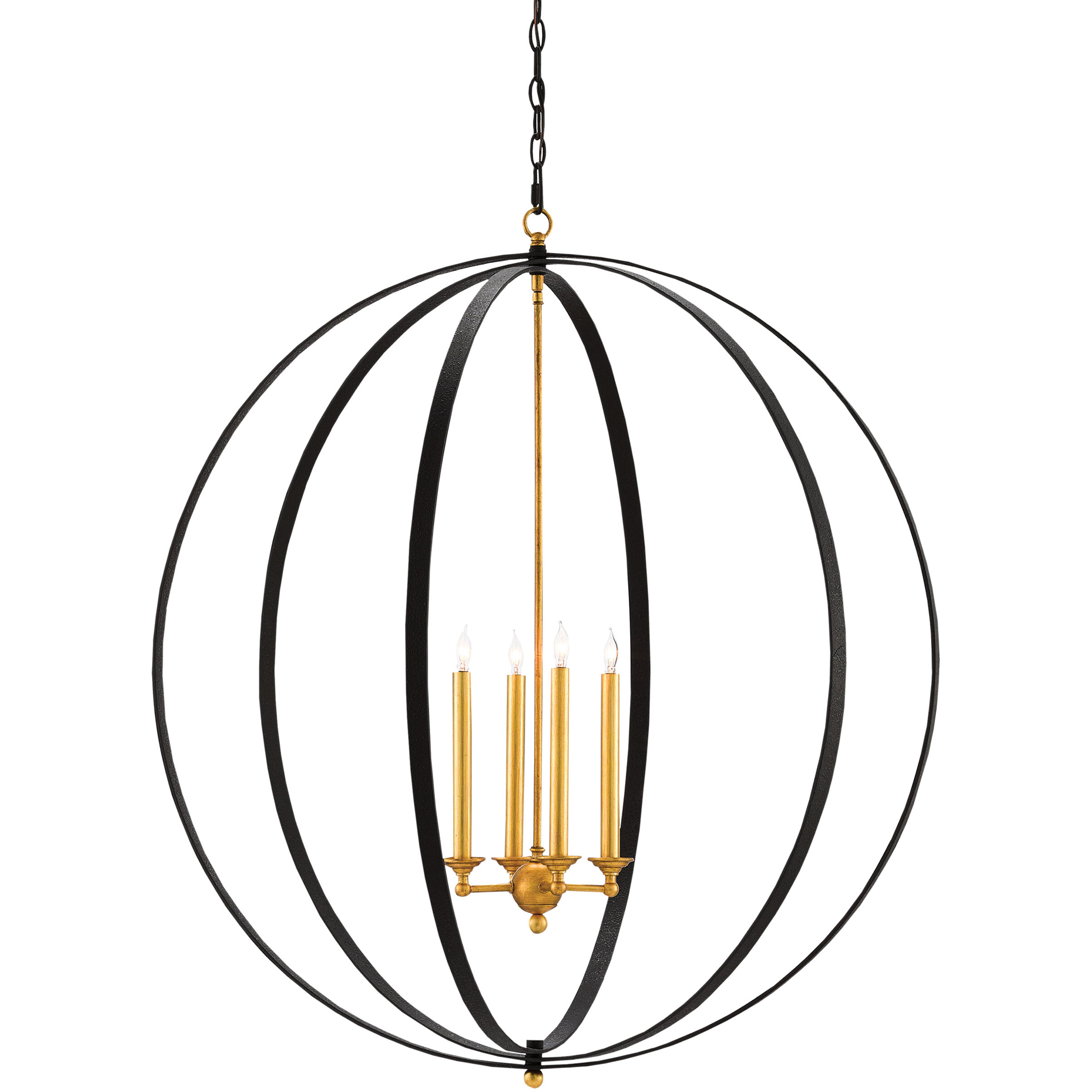 Ogden 4 Light 36 inch Chinois Antique Gold Leaf/Black Orb Chandelier Ceiling Light