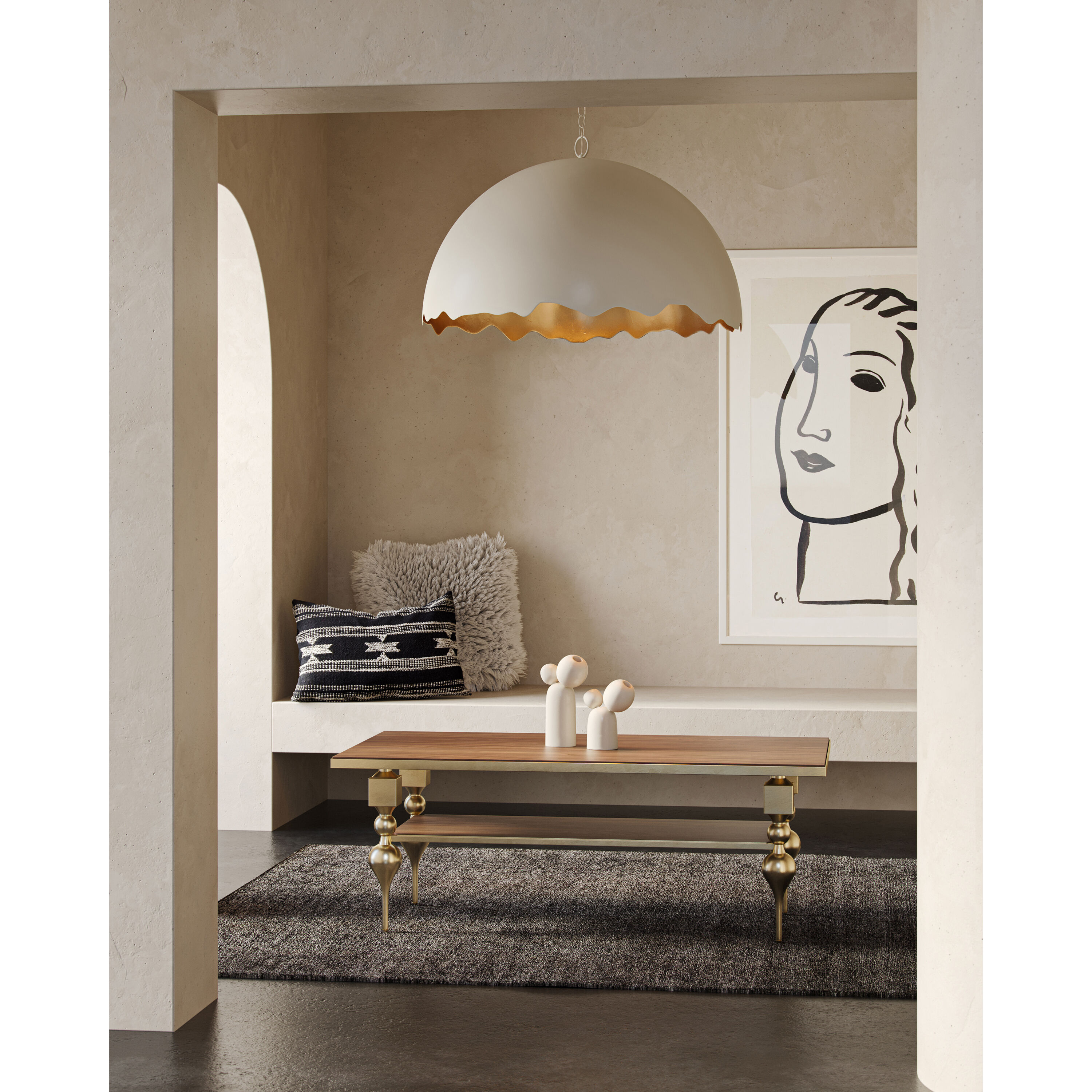 Maeve 52 X 19.5 inch Brushed Brass/Walnut Cocktail Table