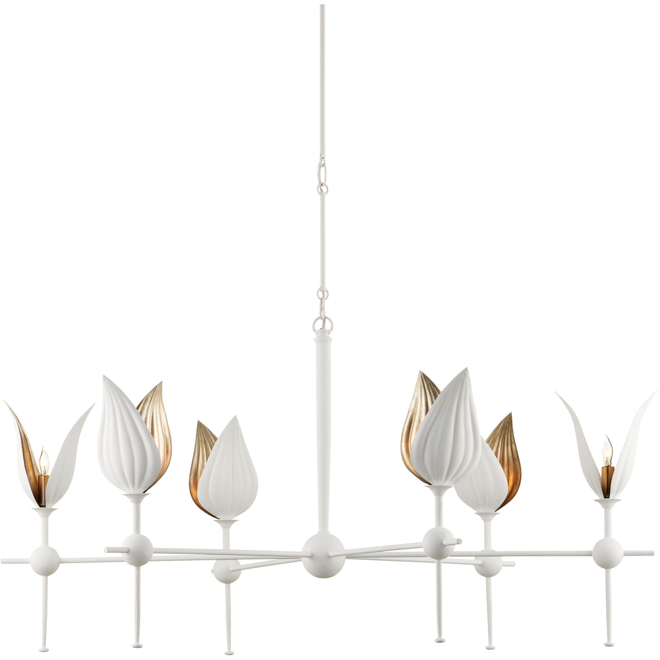 Peace Lily 6 Light 47 inch Gesso White/Silver Leaf Chandelier Ceiling Light