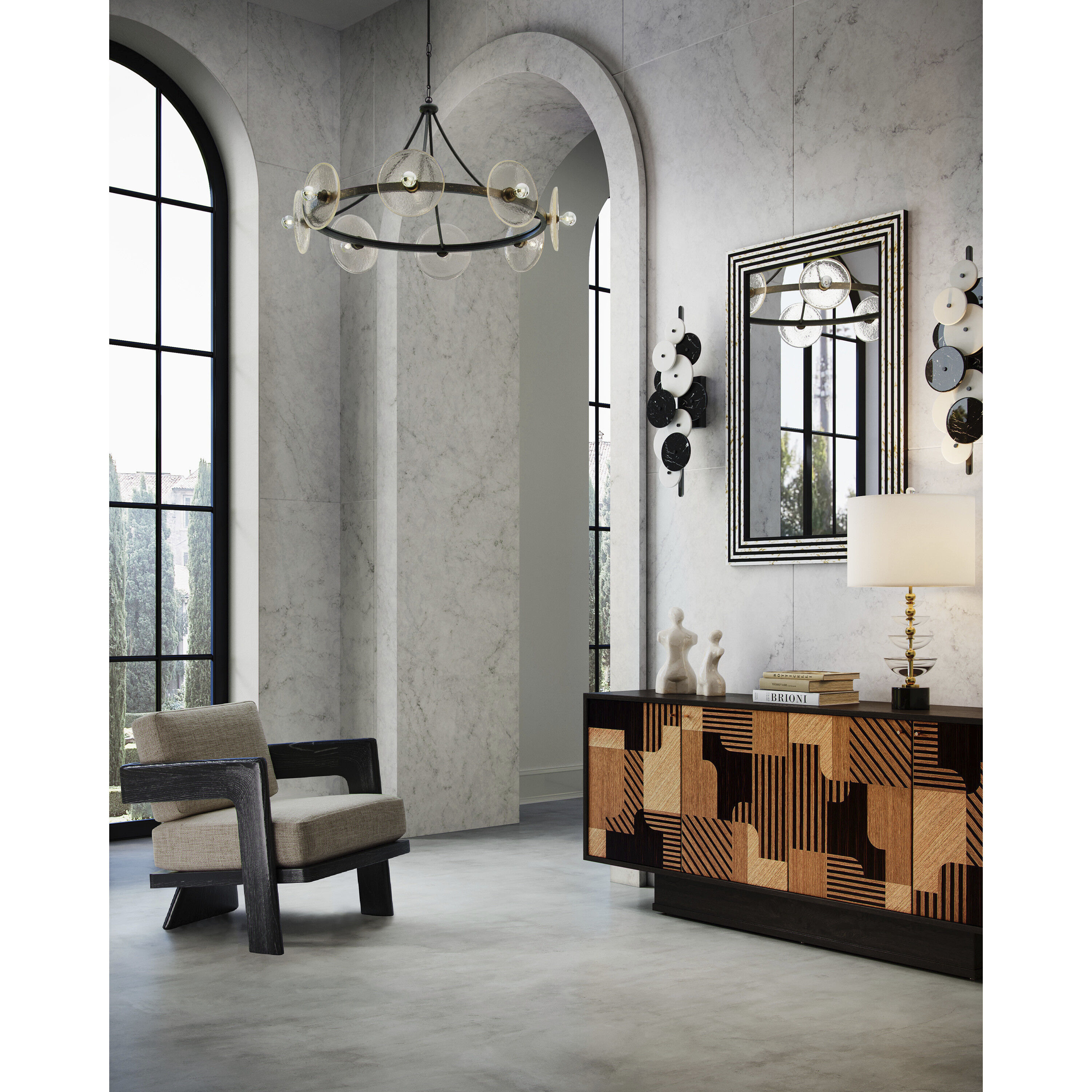 Circumstellar 8 Light 37.25 inch Black Iron/Clear Disc Chandelier Ceiling Light