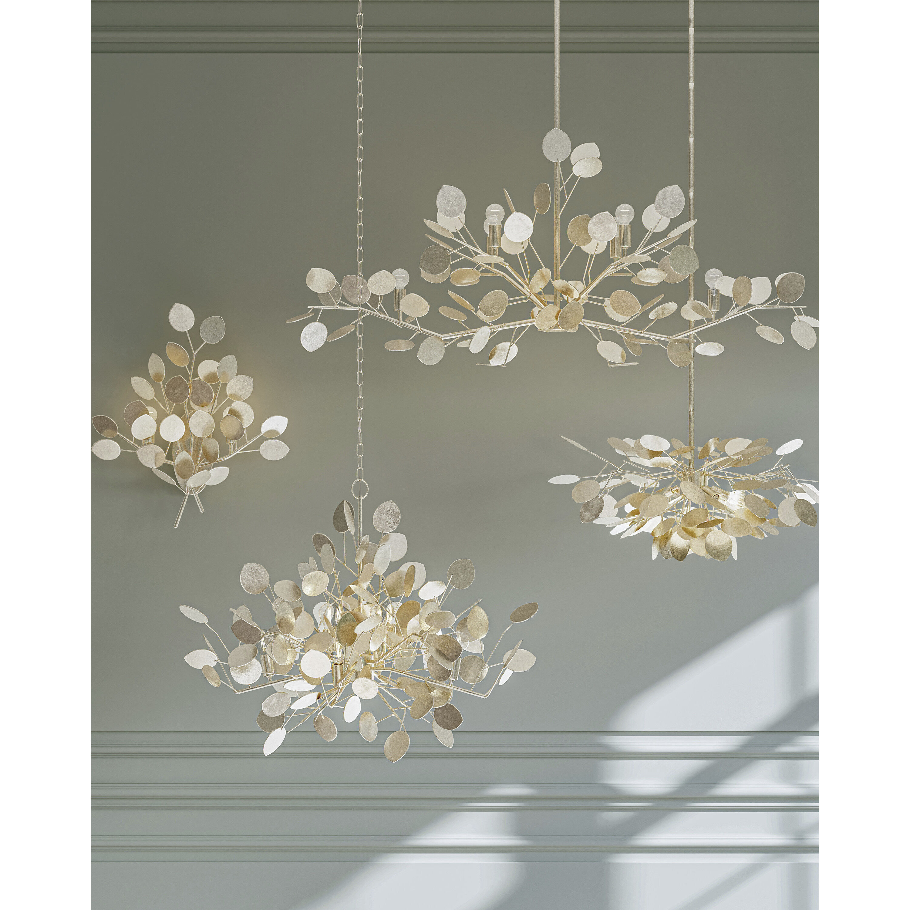 Lunaria 4 Light 31 inch Contemporary Silver Leaf Chandelier Ceiling Light, Small