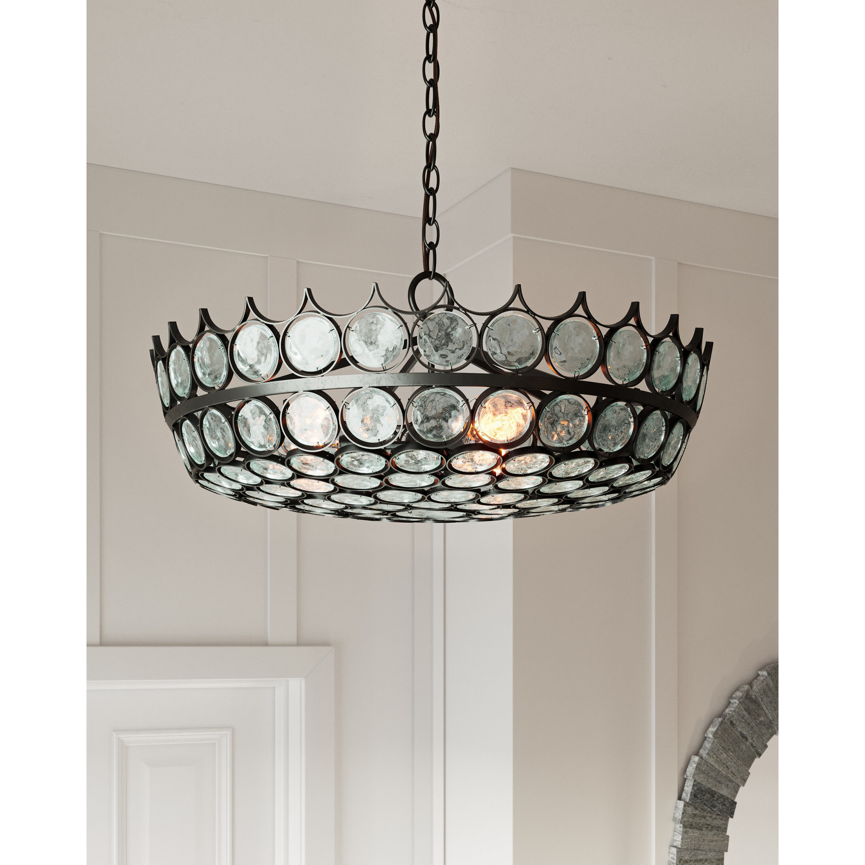 Augustus 6 Light 25.75 inch Satin Black and Clear Chandelier Ceiling Light, Small, Bunny Williams Collection