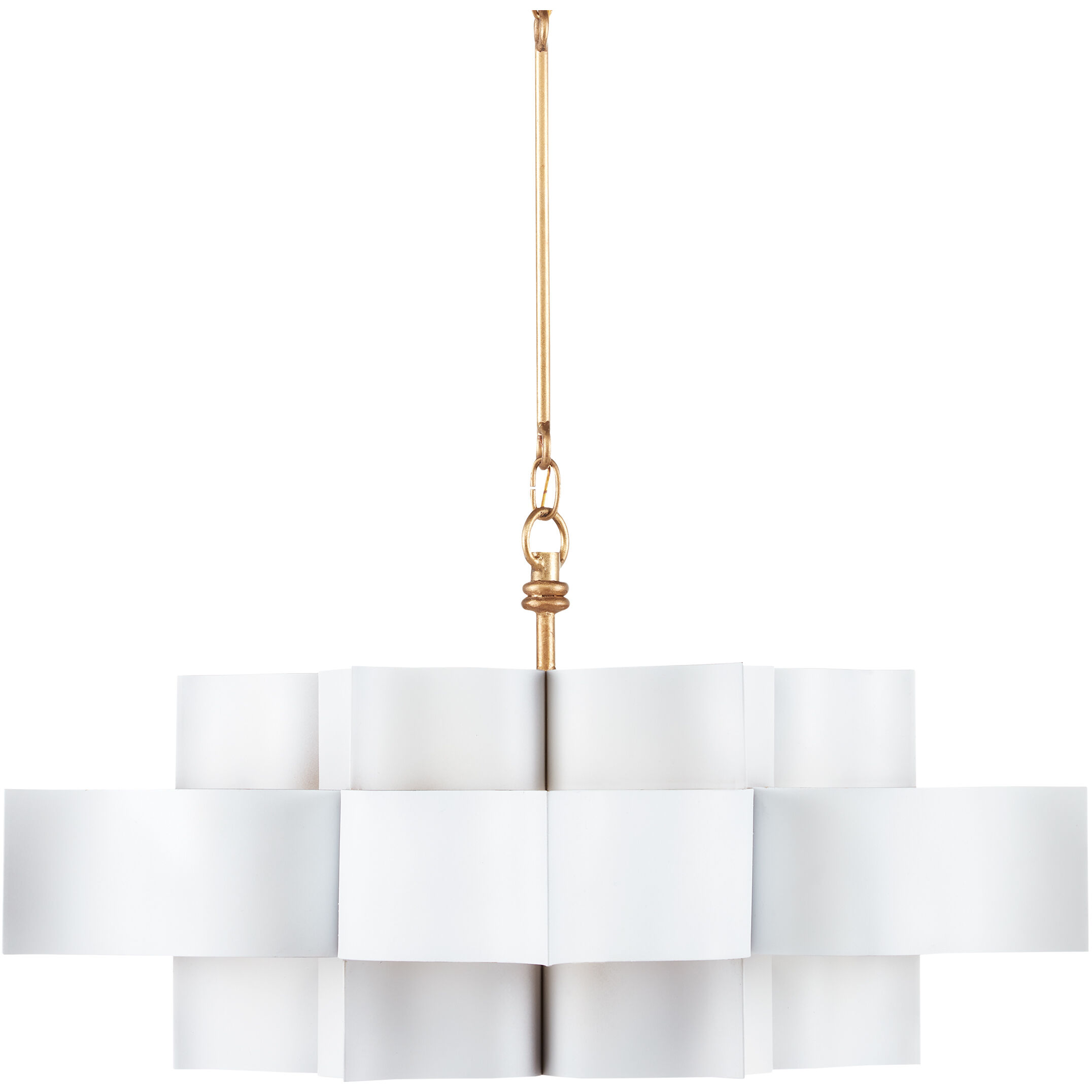 Grand Lotus 6 Light 30 inch Sugar White/Comtemoprary Gold Leaf Chandelier Ceiling Light, Convertible to Semi-Flush