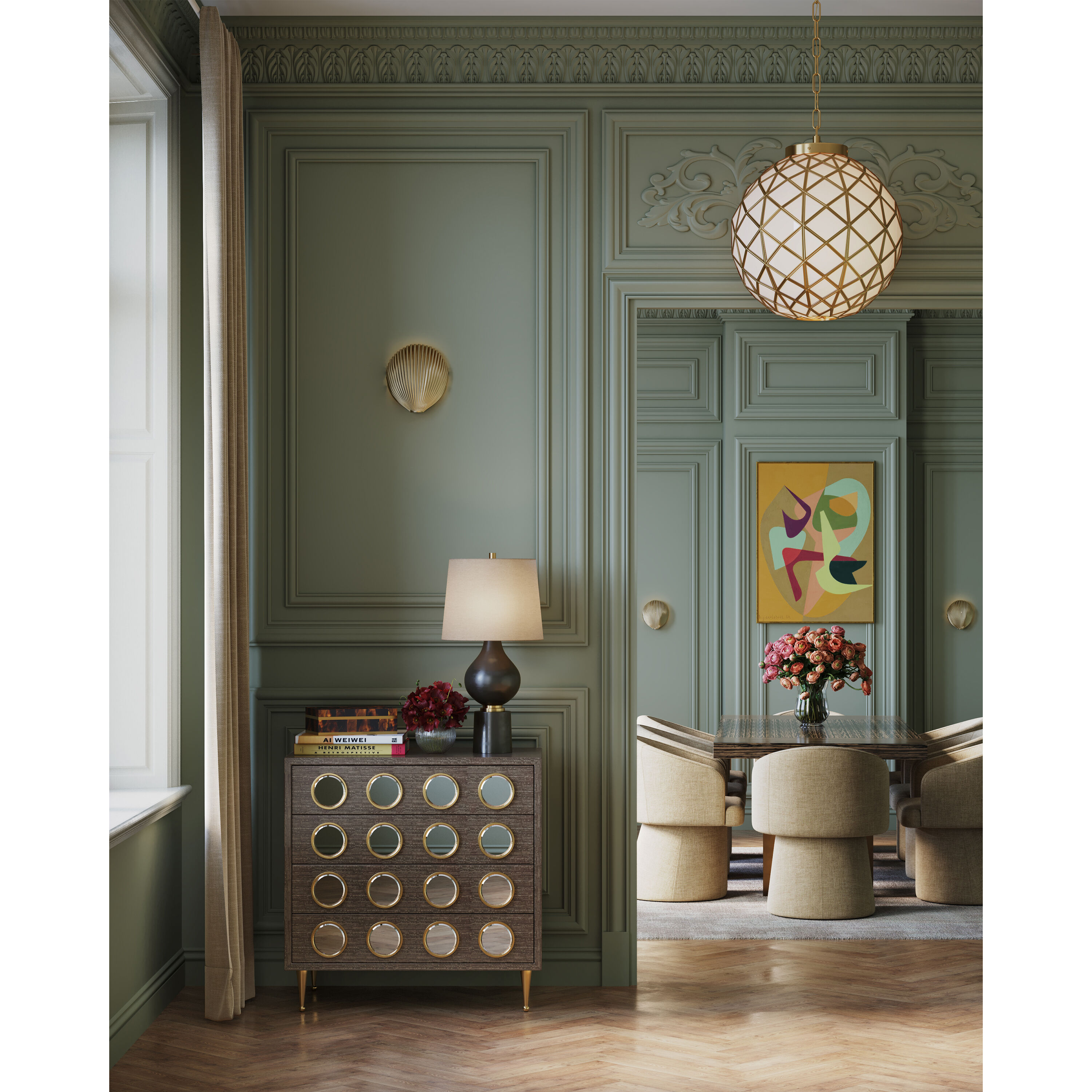 Polyhedron 1 Light 20.5 inch White/Antique Brass Pendant Ceiling Light, Medium