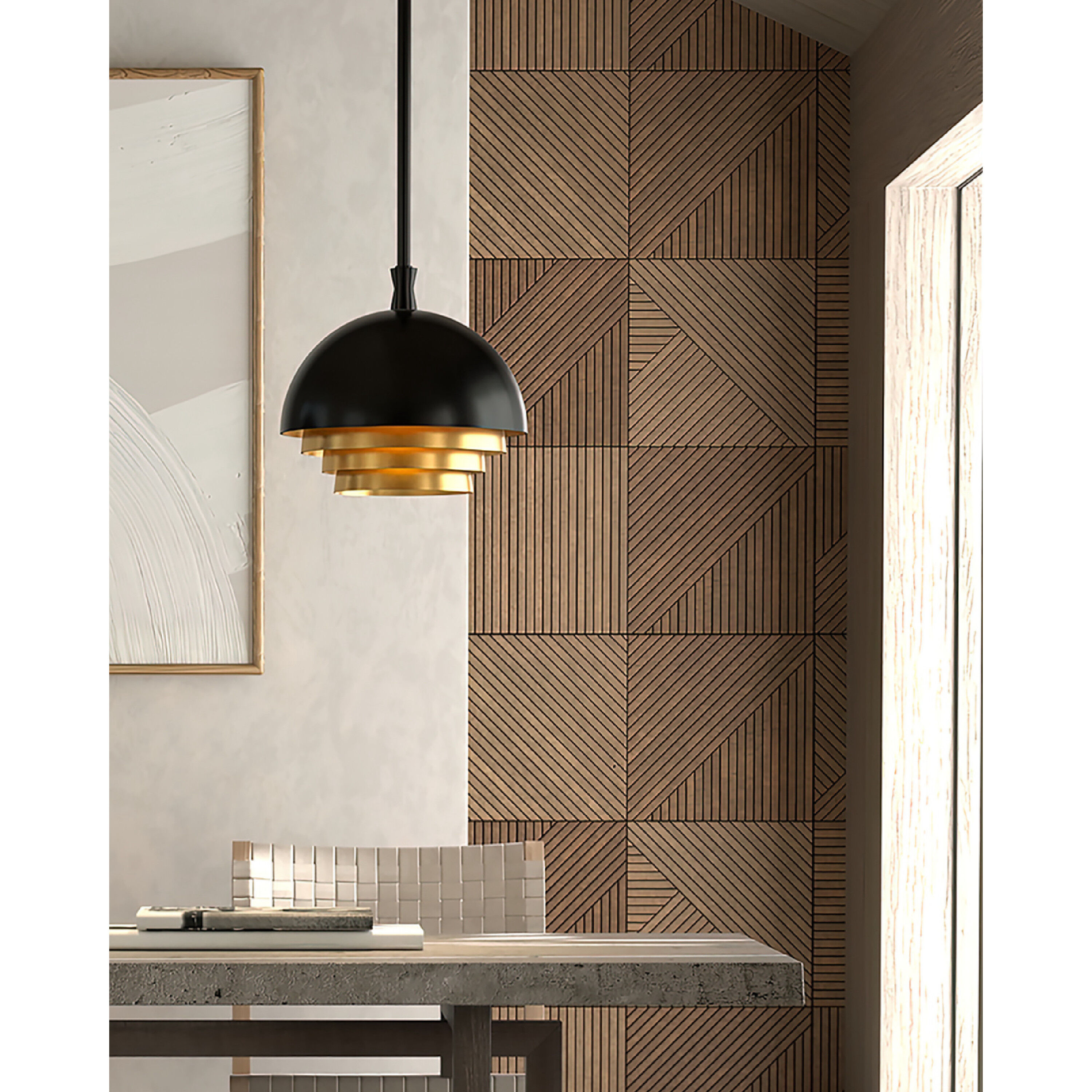 Salviati 1 Light 9.75 inch Black/Gold Leaf Pendant Ceiling Light