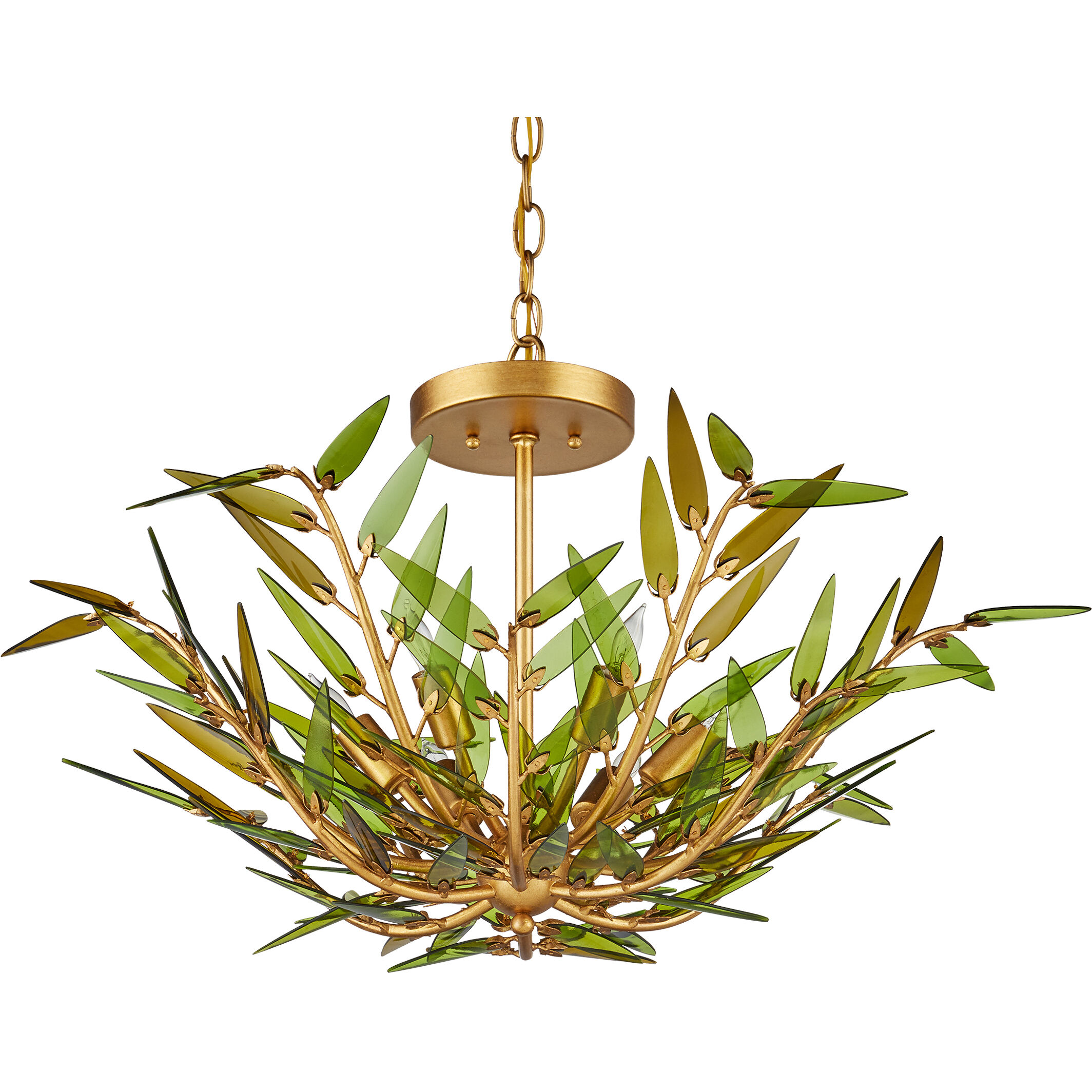 Babylon 6 Light 30.5 inch Green/Contemporary Gold Leaf/Contemporary Gold Pendant Ceiling Light