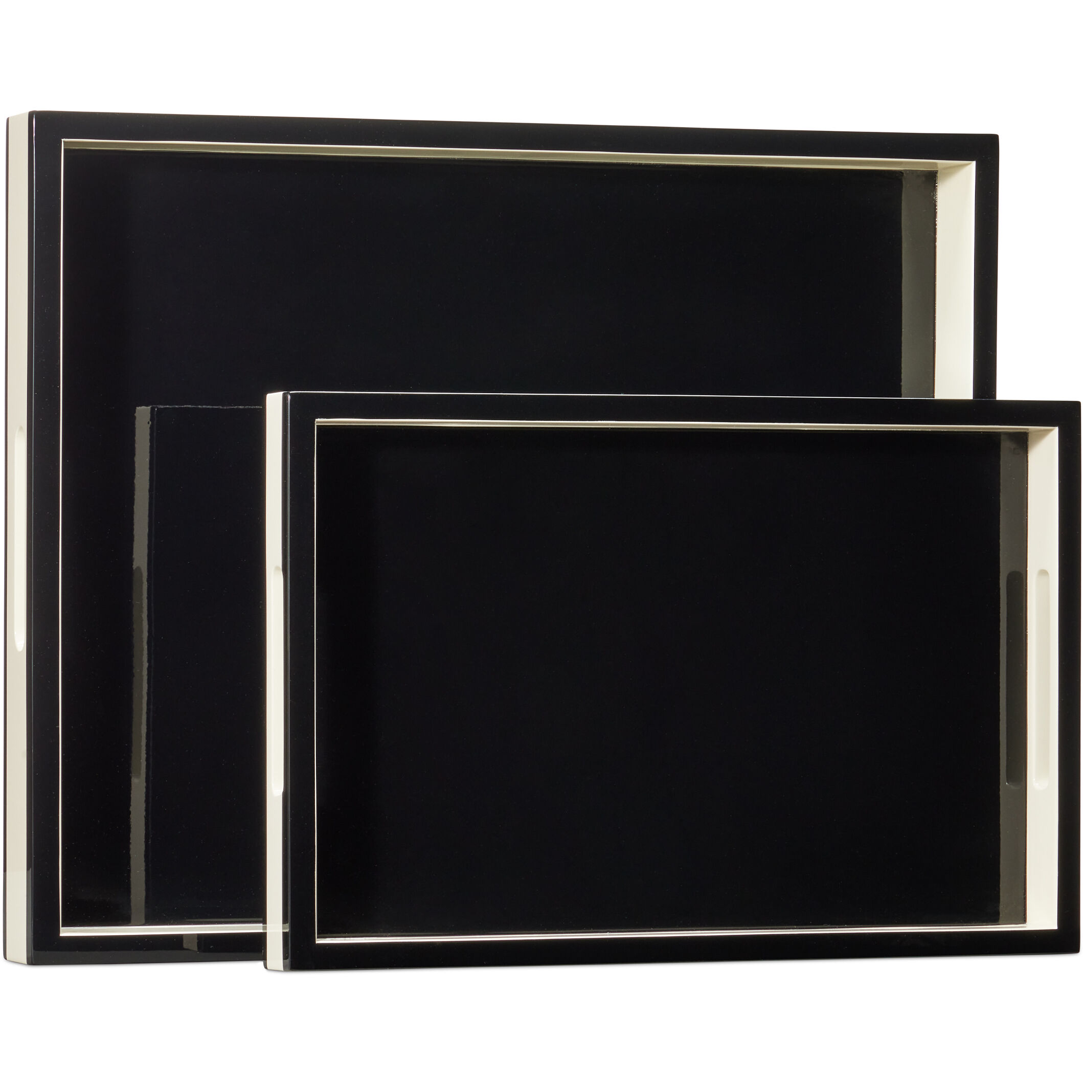 Ivory Lacquer Ivory/Black Trays, Set of 2