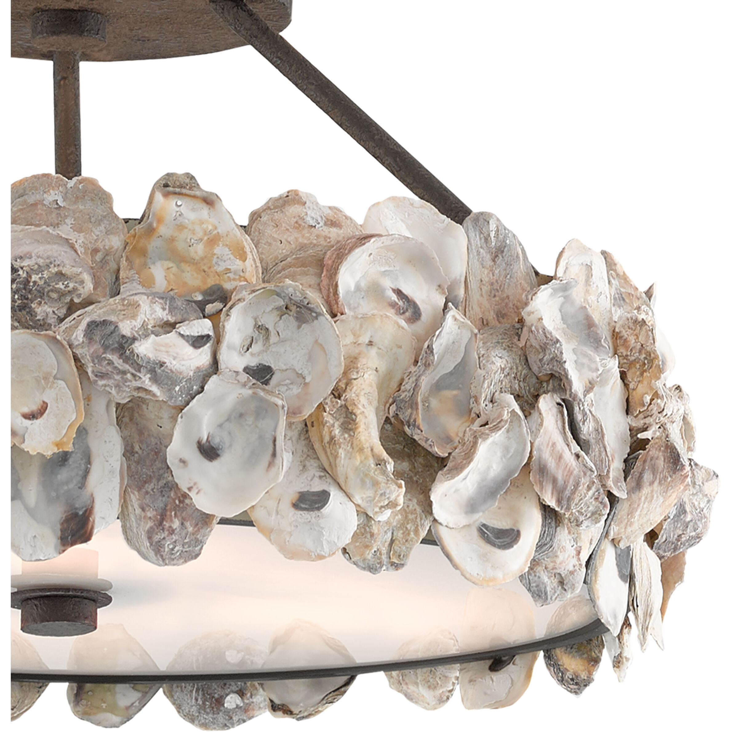 Oyster 3 Light 19 inch Textured Bronze/Natural Semi-Flush Mount Ceiling Light