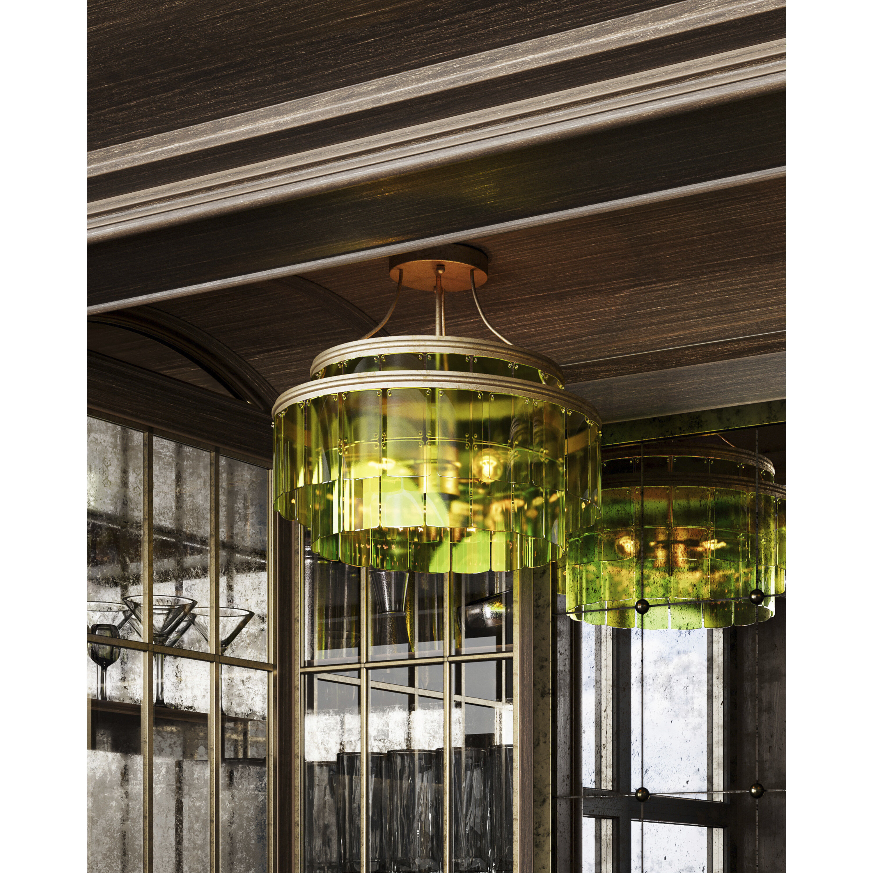 Vintner 3 Light 15.5 inch Contemporary Gold Leaf and Green Semi-Flush Mount Ceiling Light