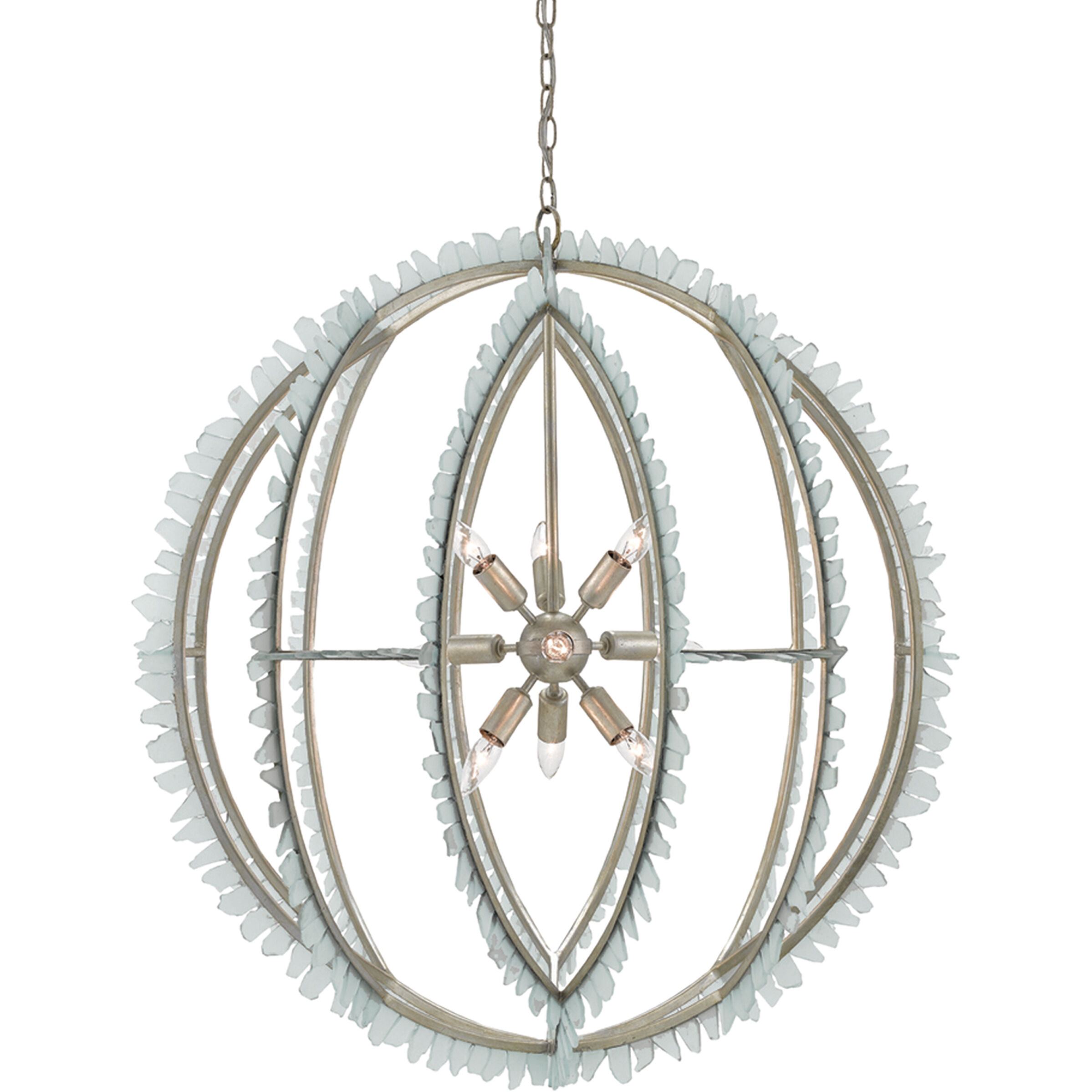 Saltwater 9 Light 34 inch Contemporary Silver Leaf/Seaglass Chandelier Ceiling Light
