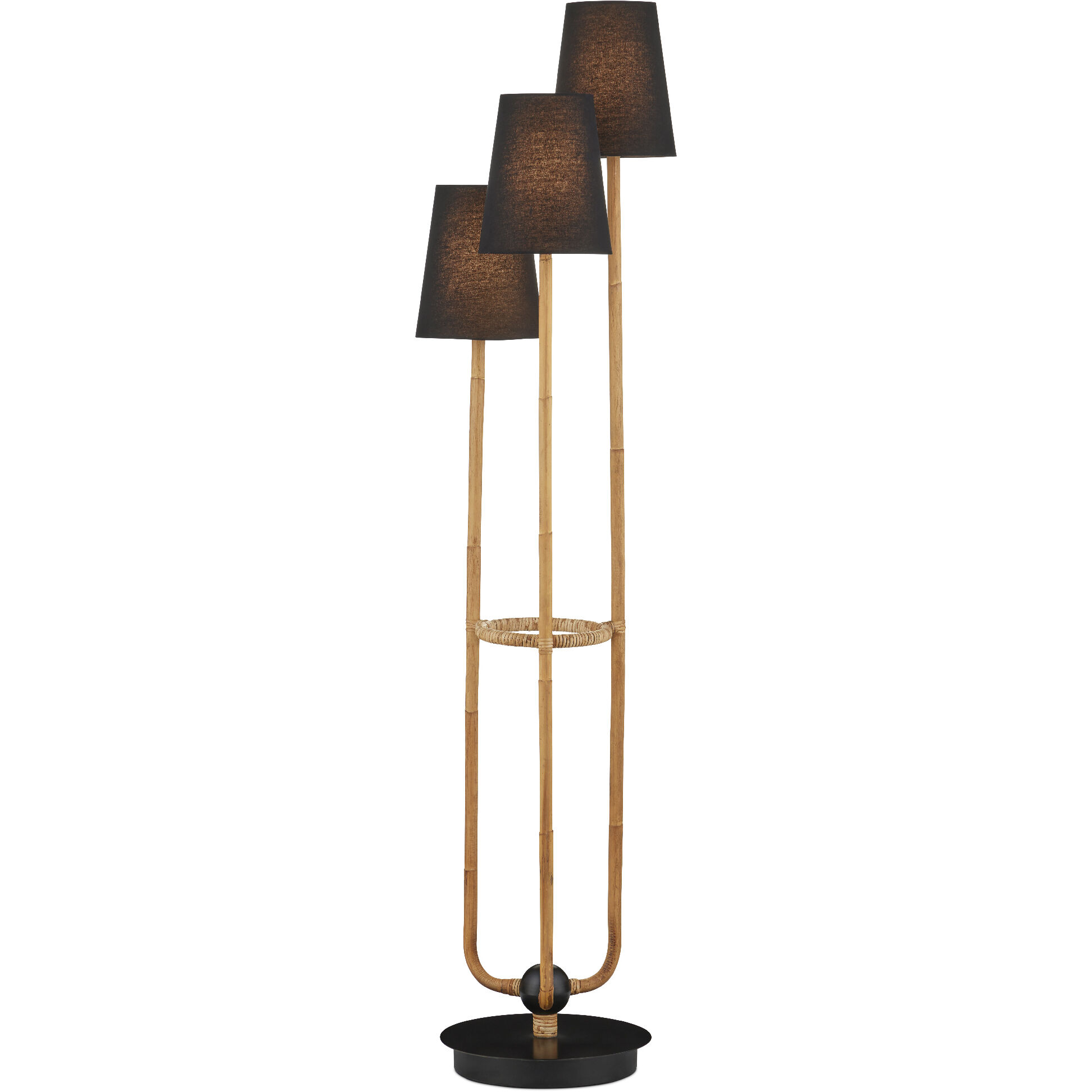 Triptych 70.5 inch 40 watt Natural Rattan/Satin Black Floor Lamp Portable Light