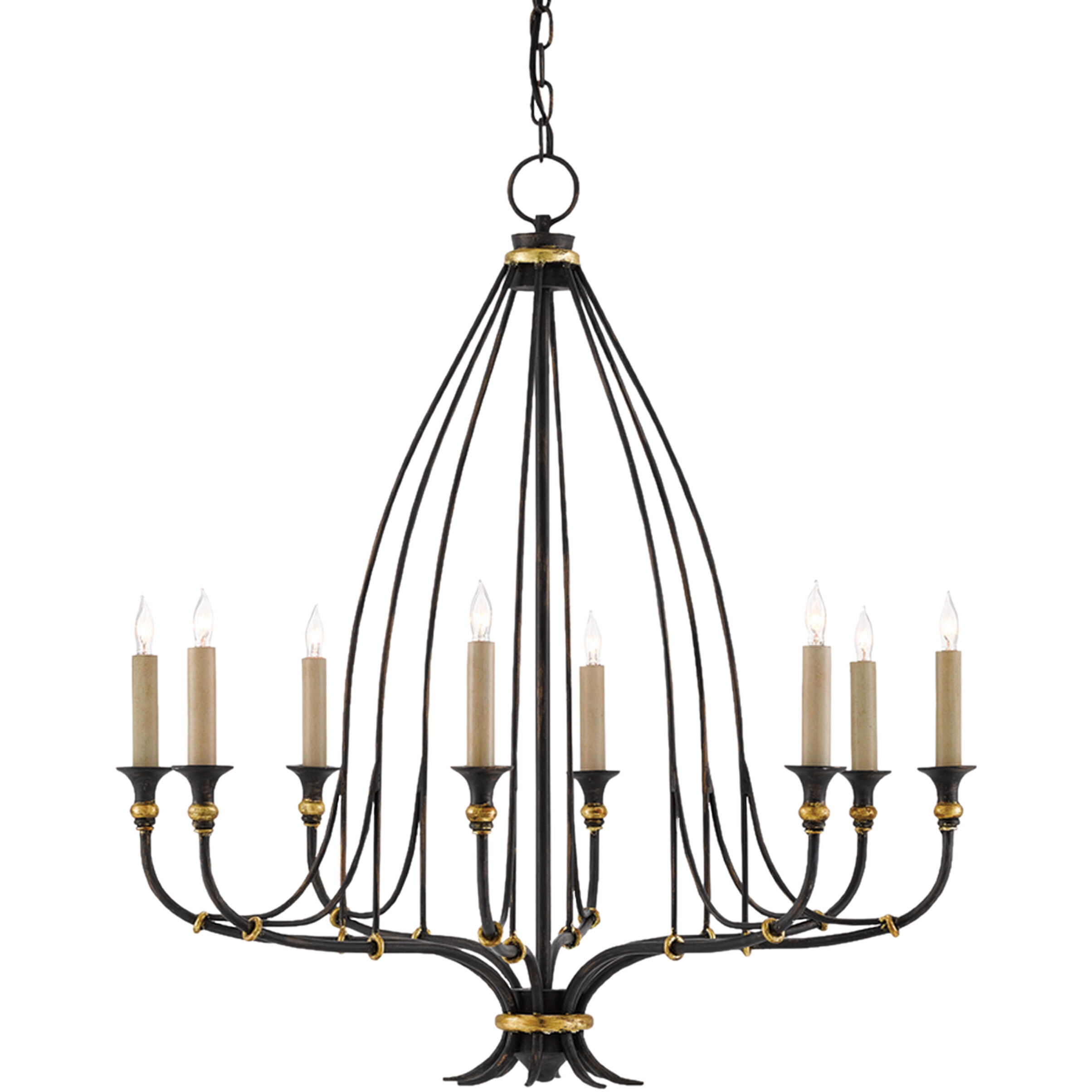 Folgate 8 Light 29 inch French Black/Gold Leaf Chandelier Ceiling Light, Small