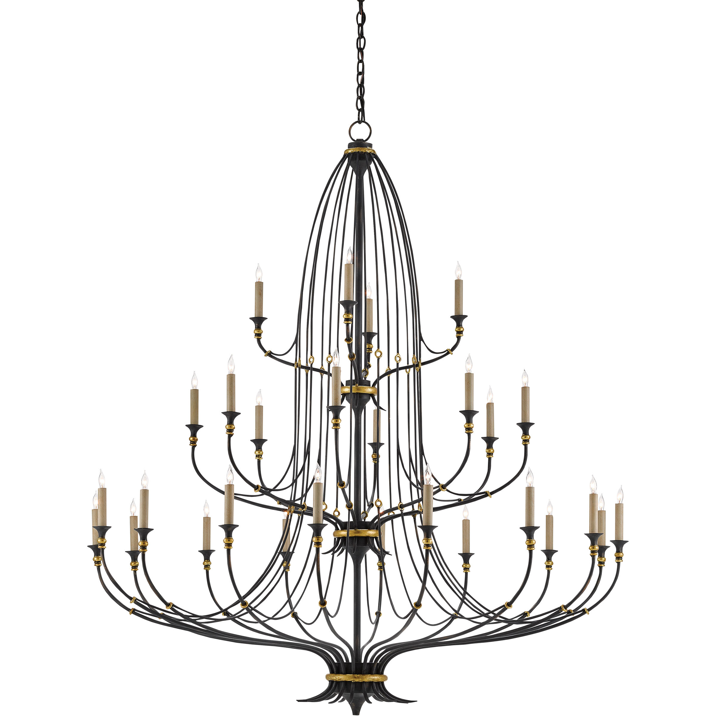Folgate 28 Light 56.5 inch French Black/Gold Leaf Chandelier Ceiling Light, Grande