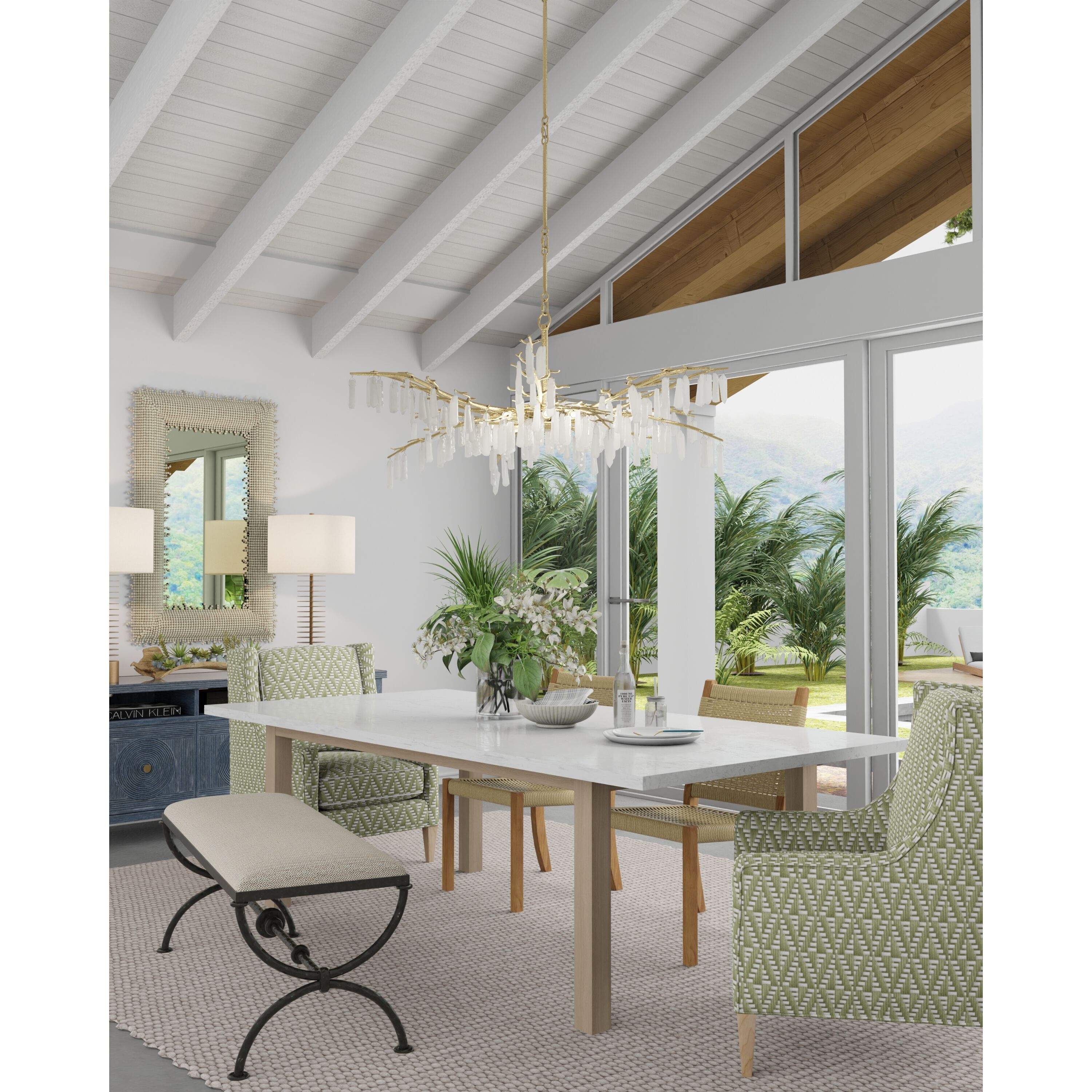 Forest Dawn 8 Light 60.25 inch Washed Lucerne Gold/Natural Chandelier Ceiling Light, Aviva Stanoff Collection