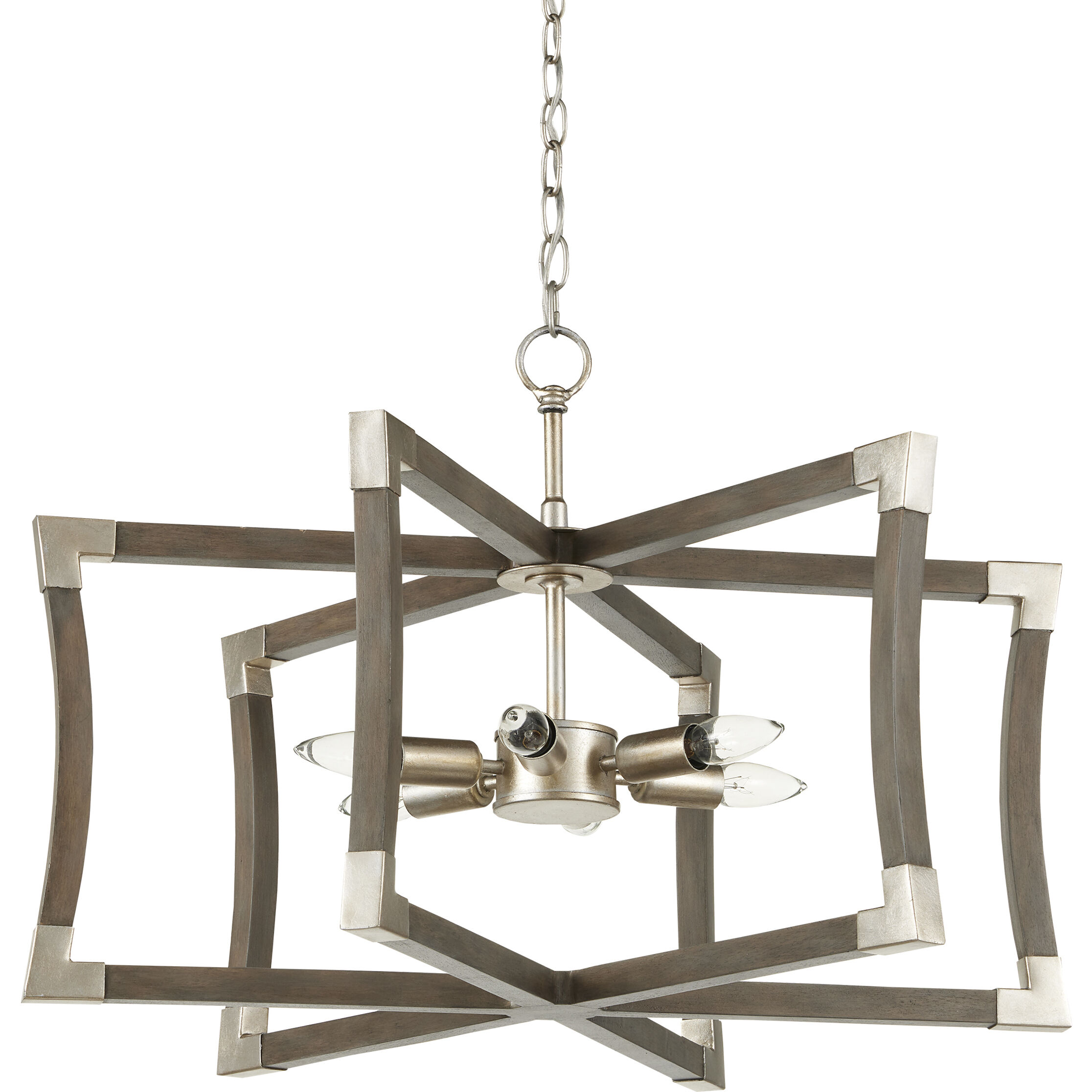 Bastian 6 Light 27 inch Chateau Gray and Contemporary Silver Leaf Lantern Chandelier Ceiling Light, Small