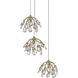 Crystal Bud 3 Light 13.5 inch Painted Silver/Contemporary Silver Leaf Multi-Drop Pendant Ceiling Light