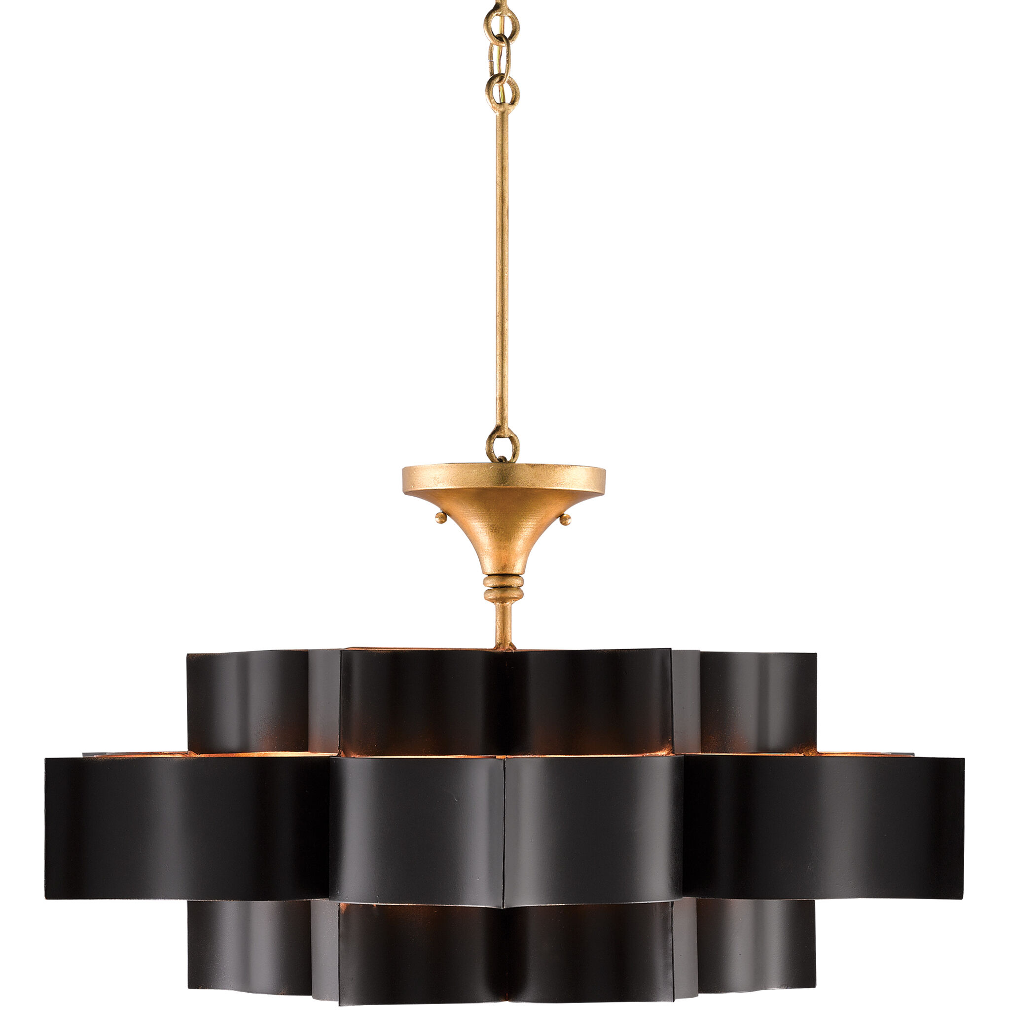 Grand Lotus 6 Light 30 inch Satin Black/Contemporary Gold Leaf Chandelier Ceiling Light, Large, Semi-Flush Convertible